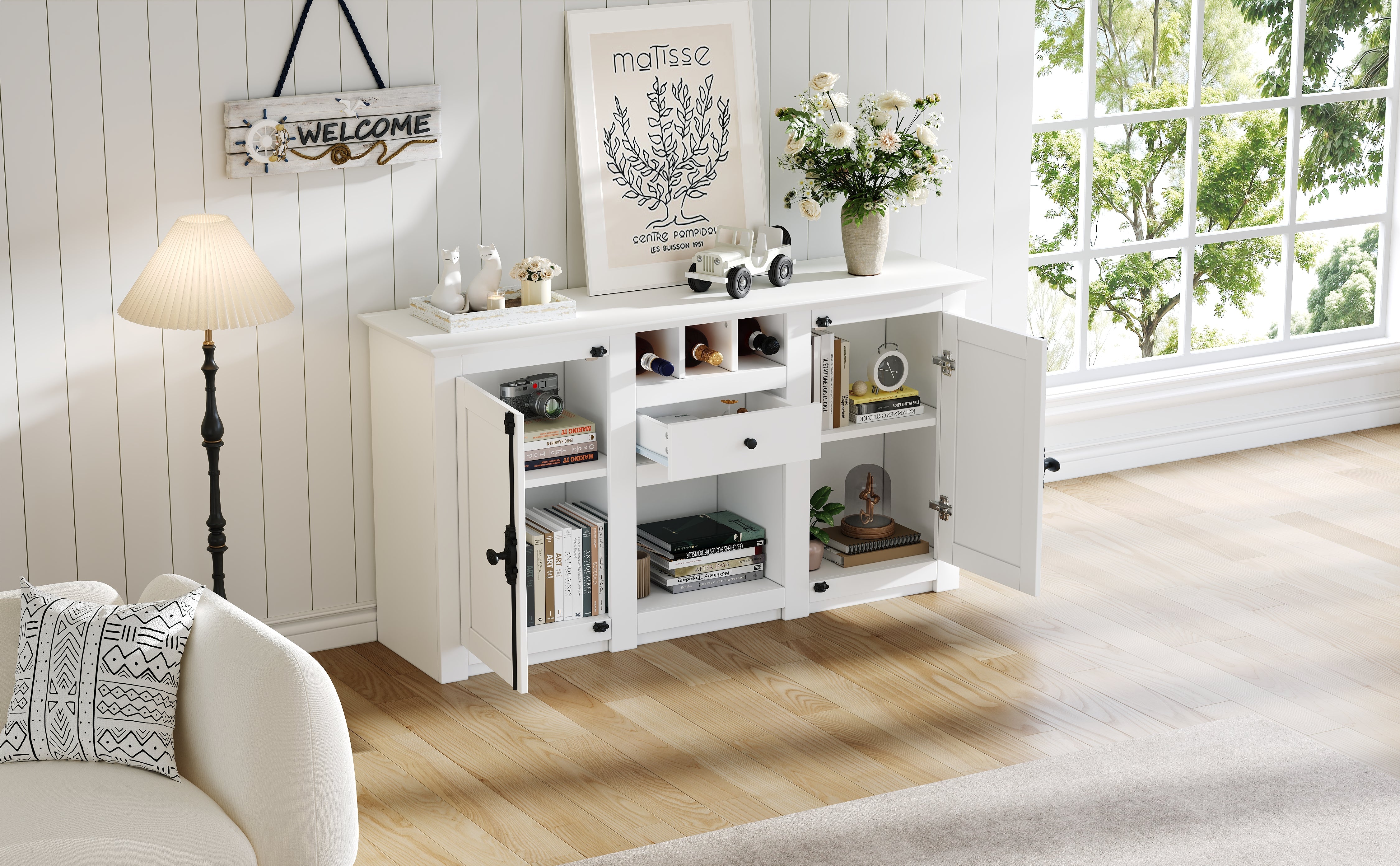 Logidon dressoir 130x35x70 cm wit 2 deuren, 1 lade, 3 wijnvakken