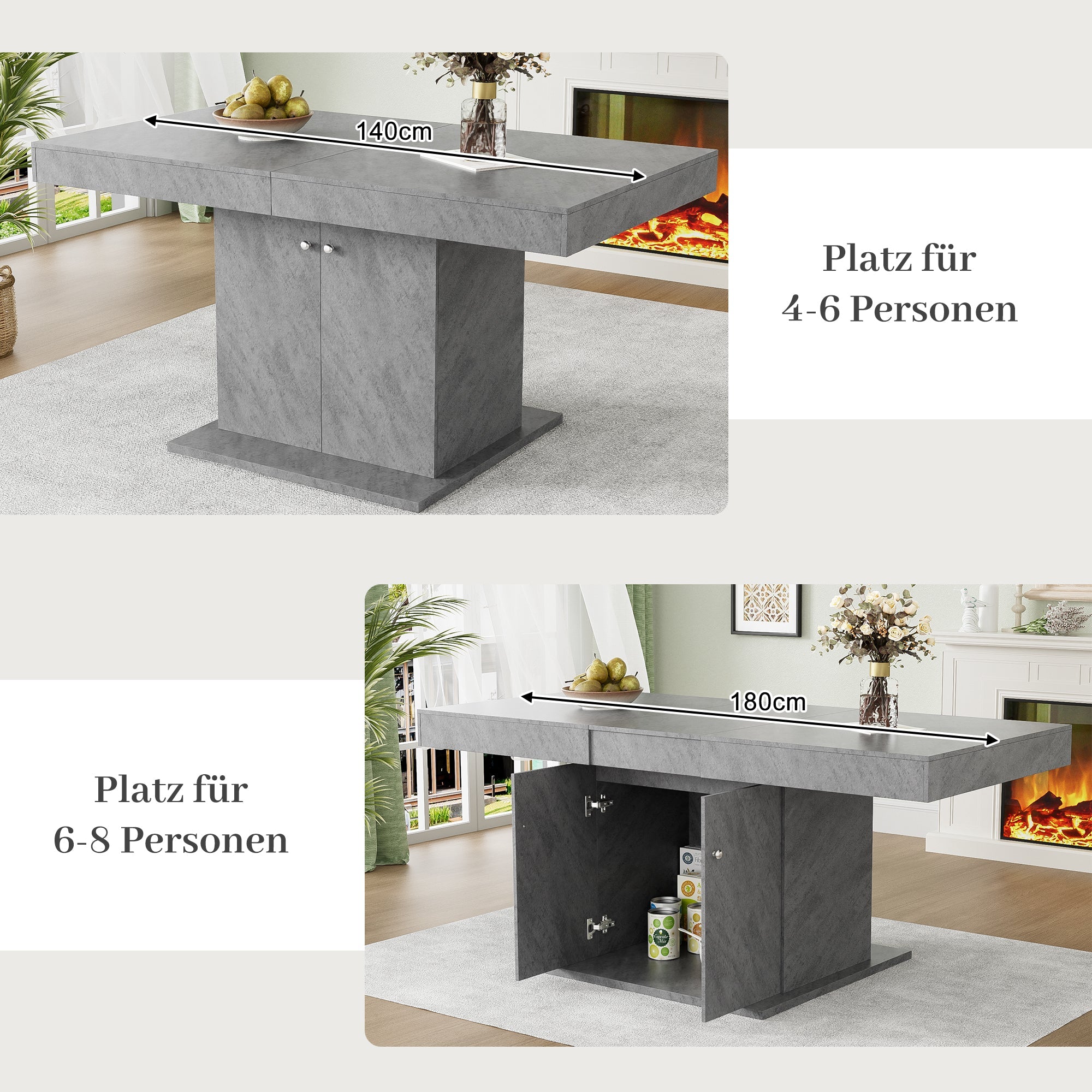 Logidon uitschuifbare eettafel L140/180xB80xH76 cm grijze betonlook