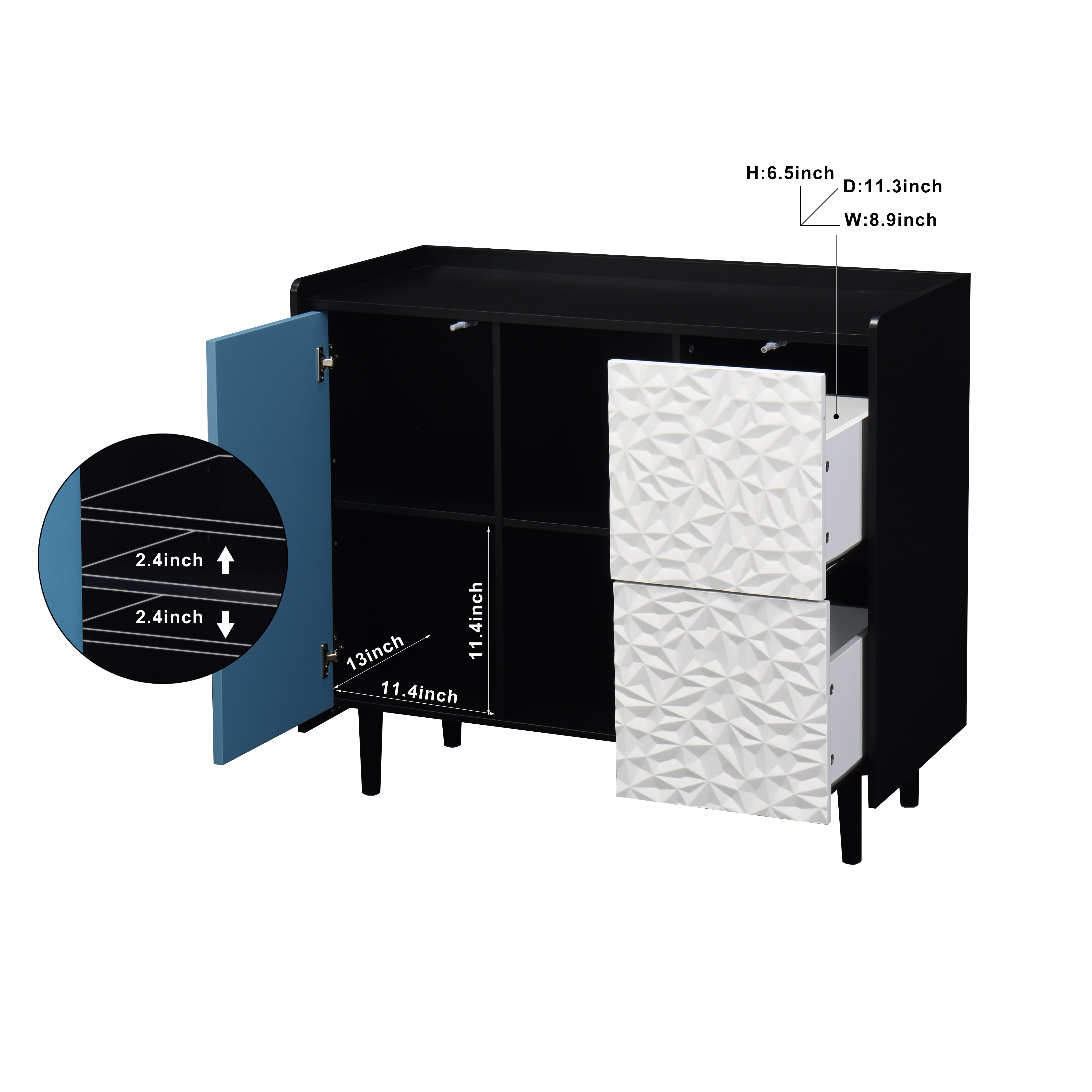 Logidon Dressoir Buffetkast 90 cm Blauw Wit Geometrische Fronten