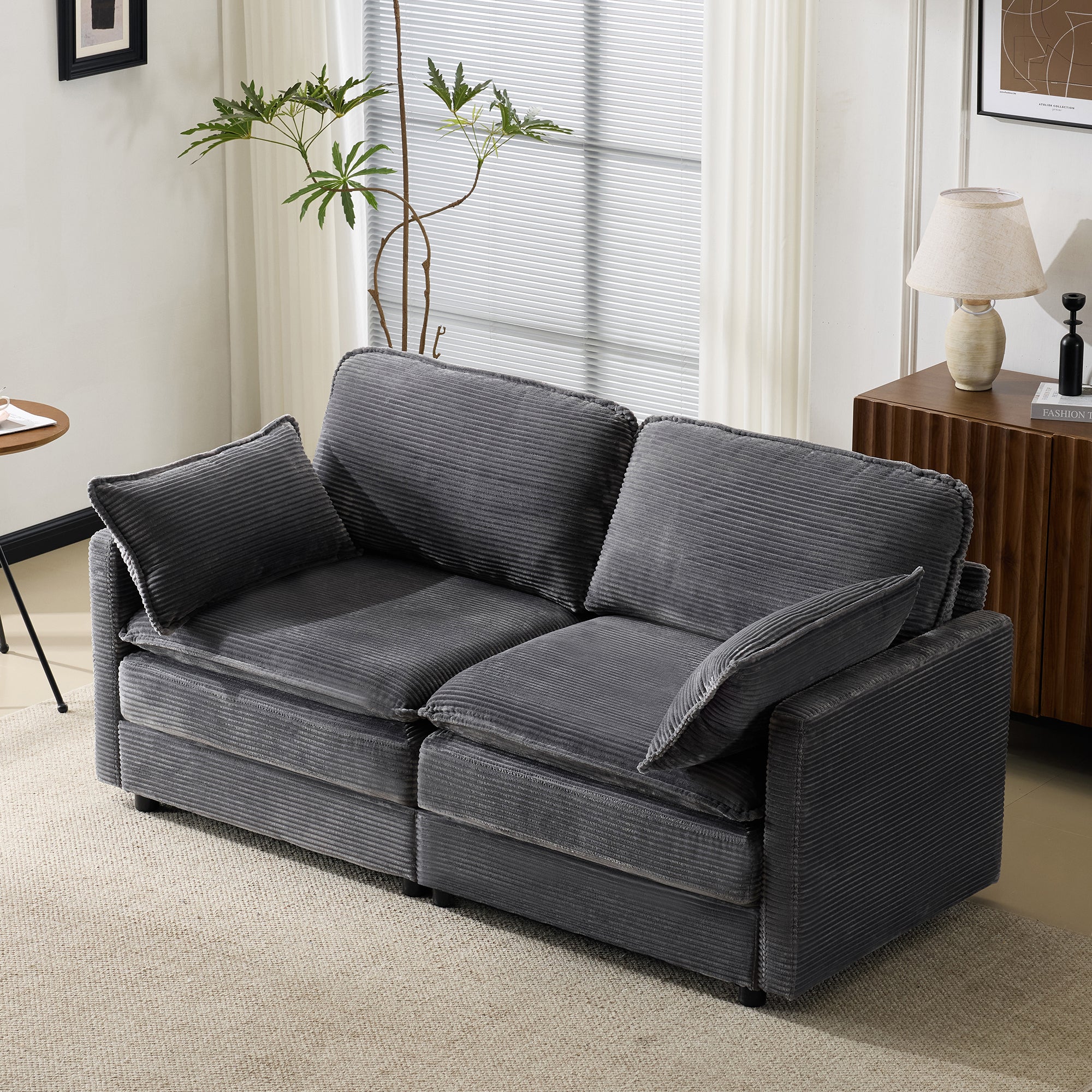Logidon 2-zitsbank Grijs Modern Minimalistisch Houten Frame