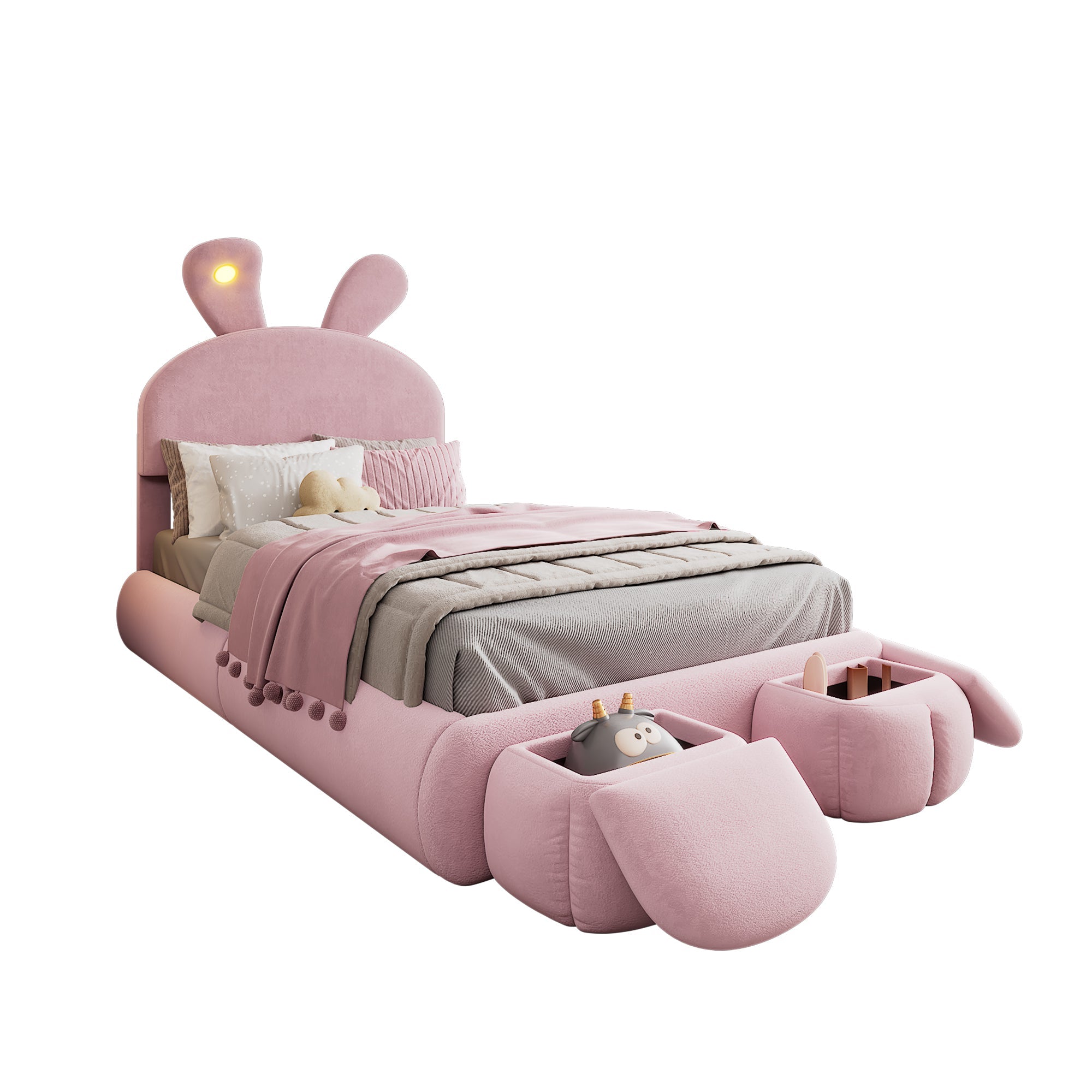 Logidon Gestoffeerd bed Konijnenoren Roze 90x200 cm Met Verstelbare Helderheid