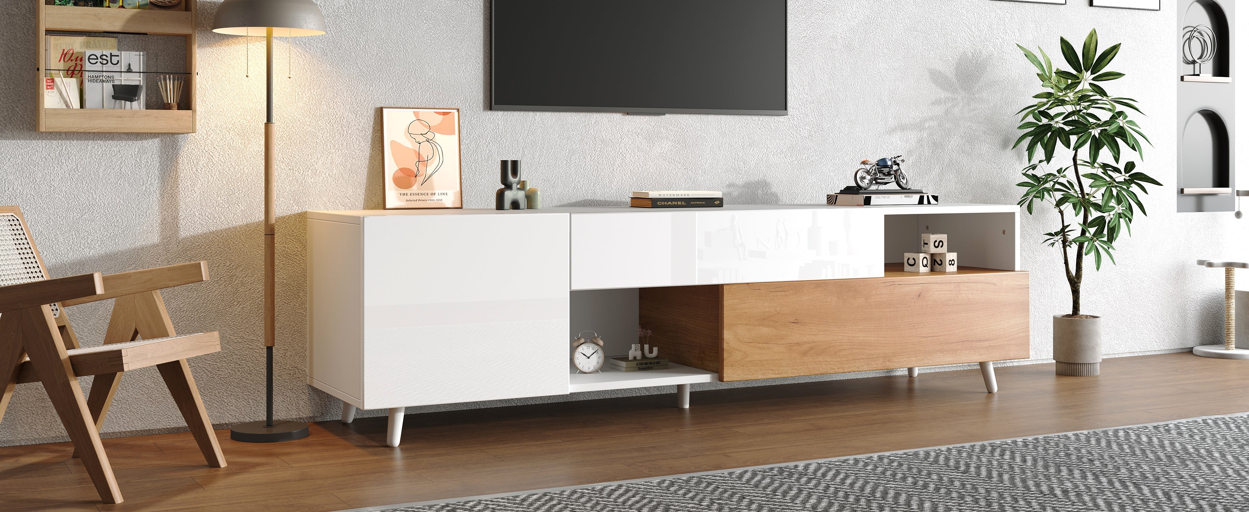 Logidon TV-meubel 180x38x50 cm witte houtlook deur en lade