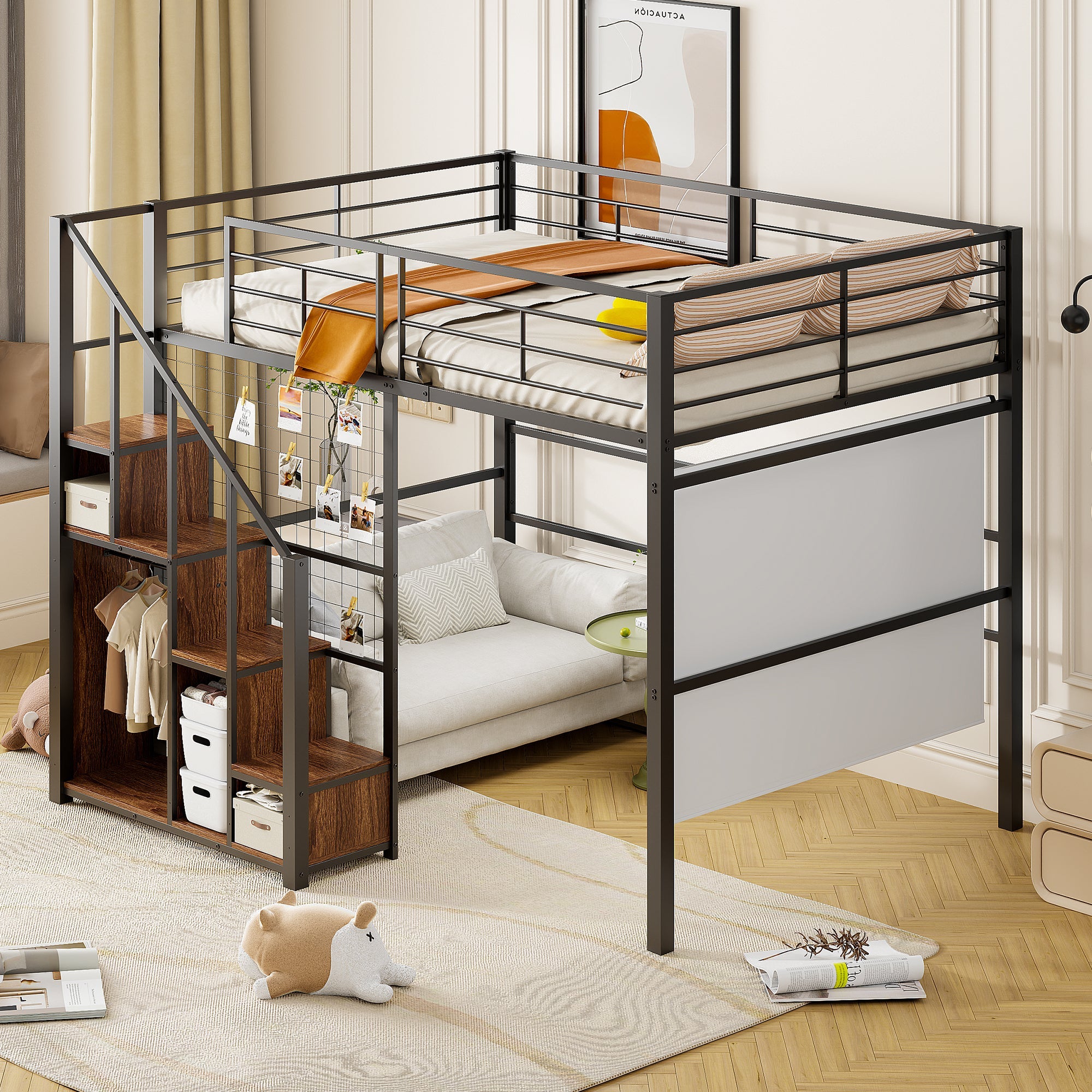 Logidon hoogslaper 140x200 met veiligheidsladder metalen frame zwart
