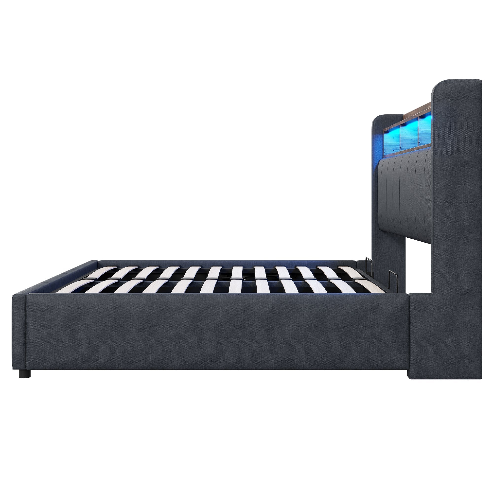 Logidon gestoffeerd bed 140x200 cm grijs met LED verlichting USB opbergruimte