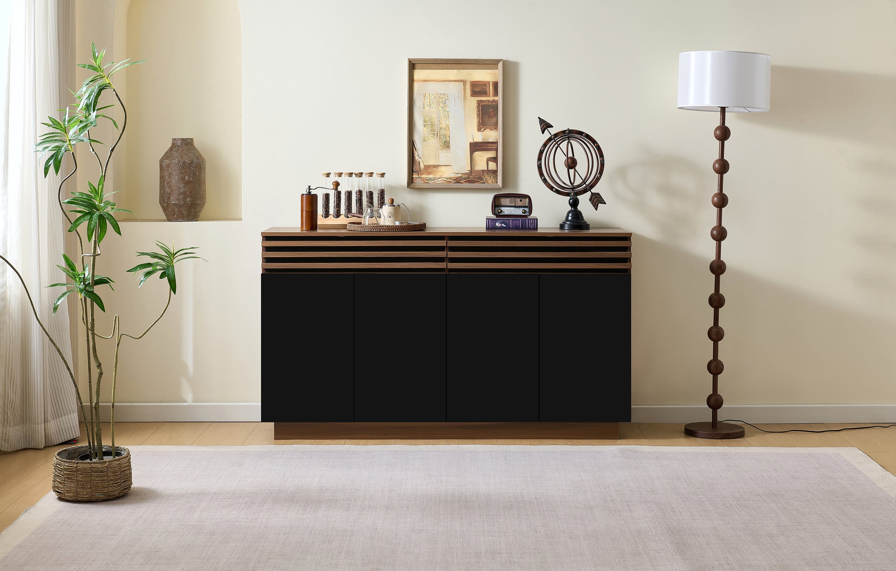 Logidon Modern dressoir 150 x 40 x 85 cm houtlook zwarte deuren