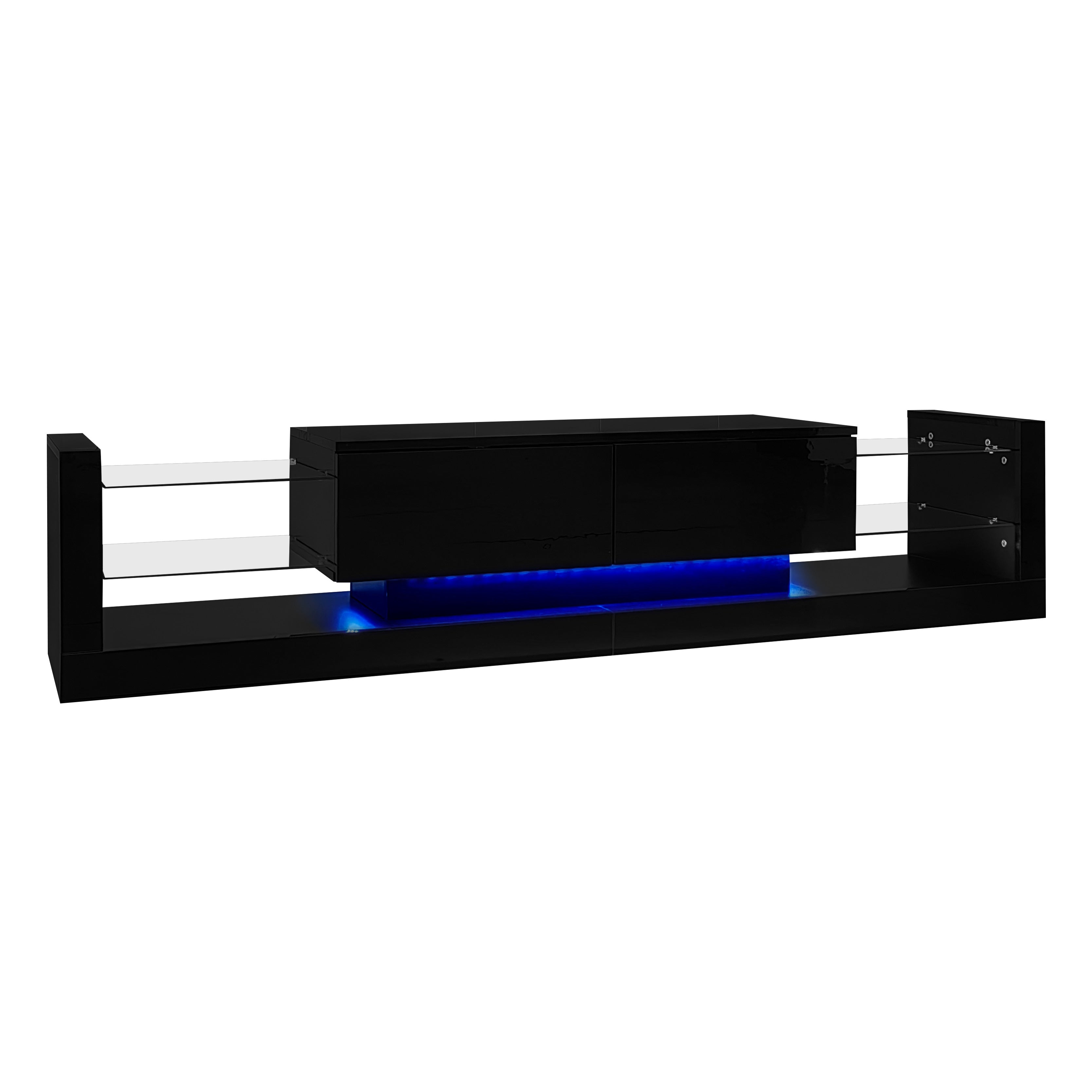 Logidon TV wall cabinet set black high gloss with LED lighting 181cm