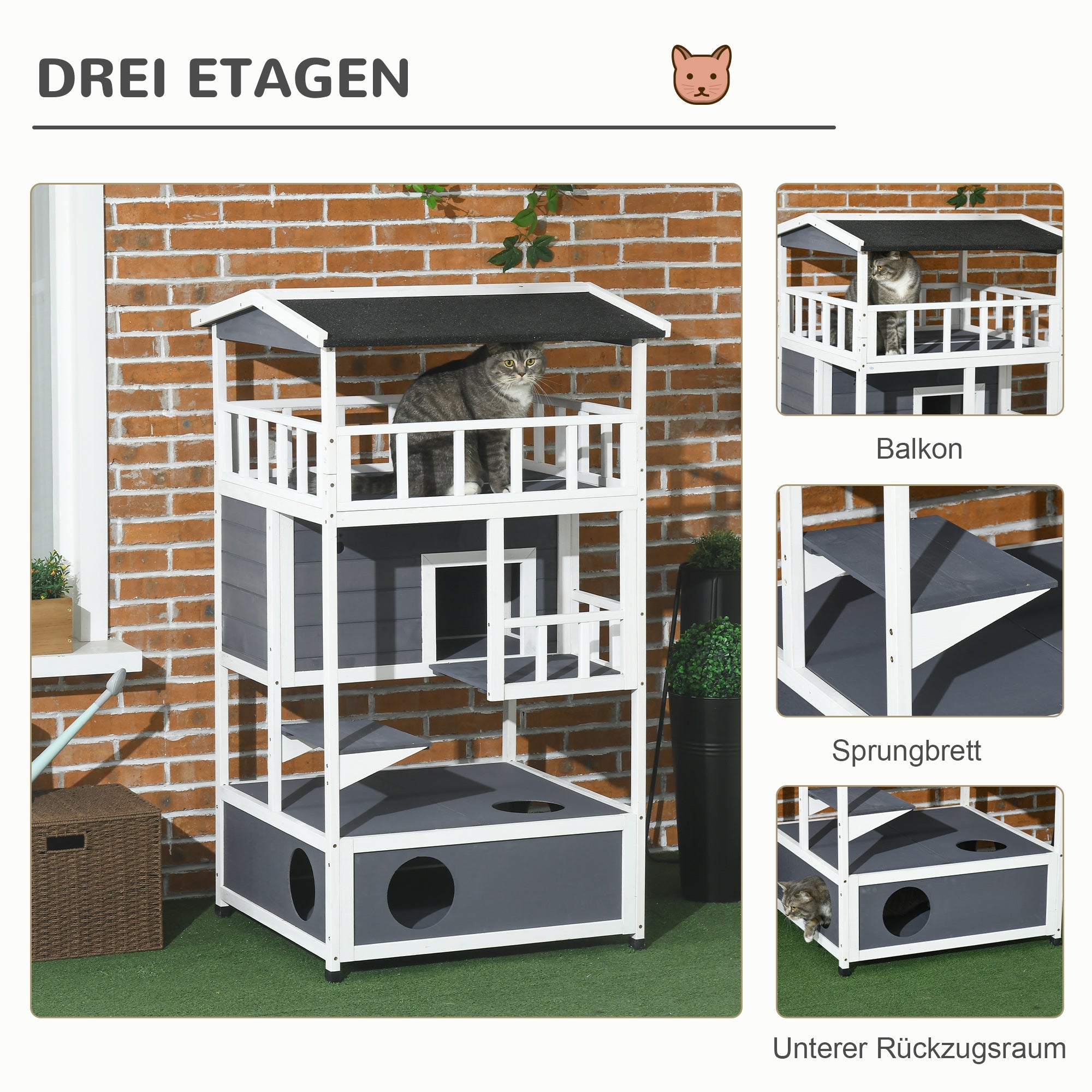 Logidon Kattenhuis met Toilet Grijs met meerdere verdiepingen 78 x 76 x 140 cm
