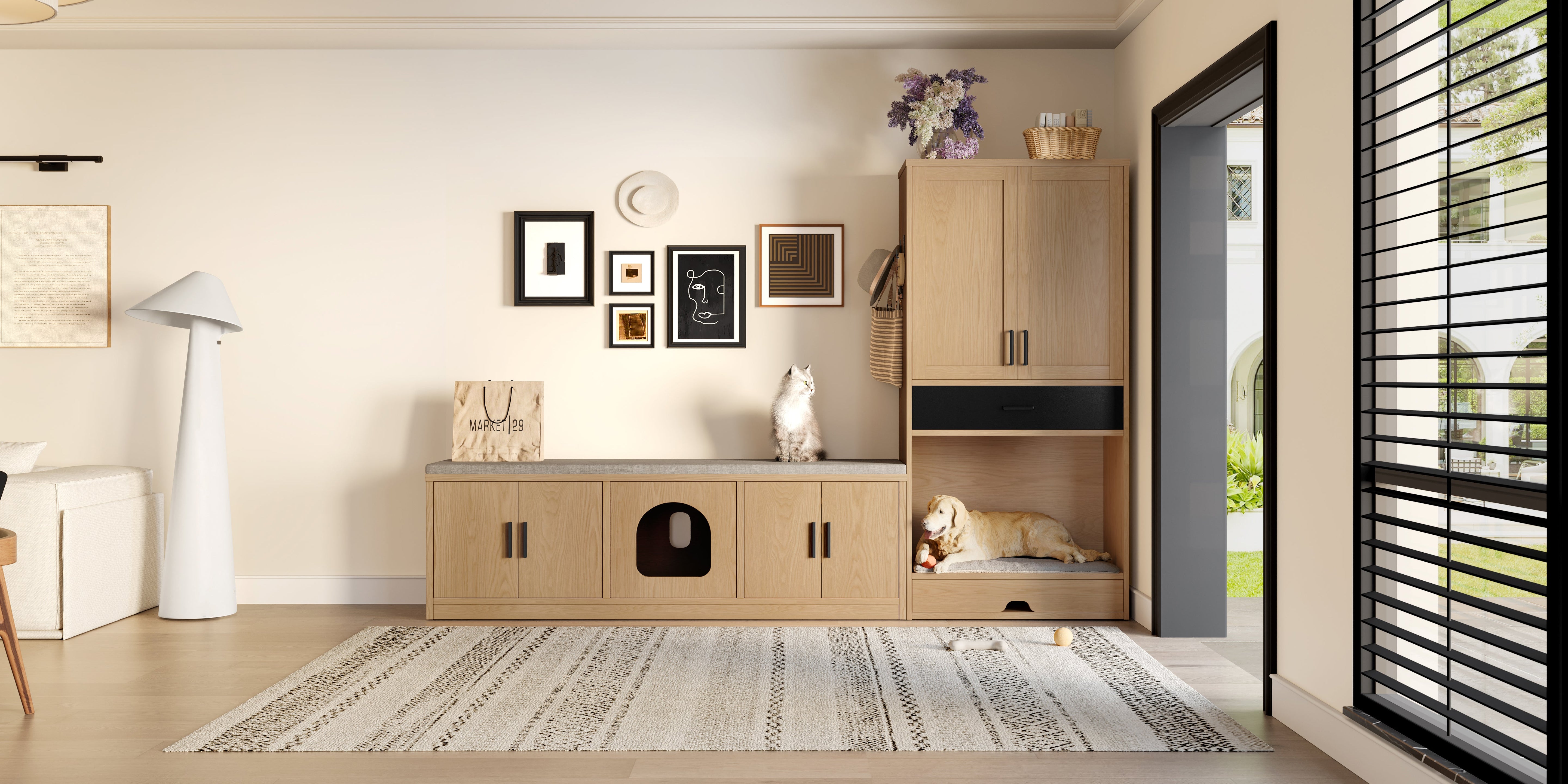 Logidon dierenkast eiken look 79x40x160 voerstation hondenmand