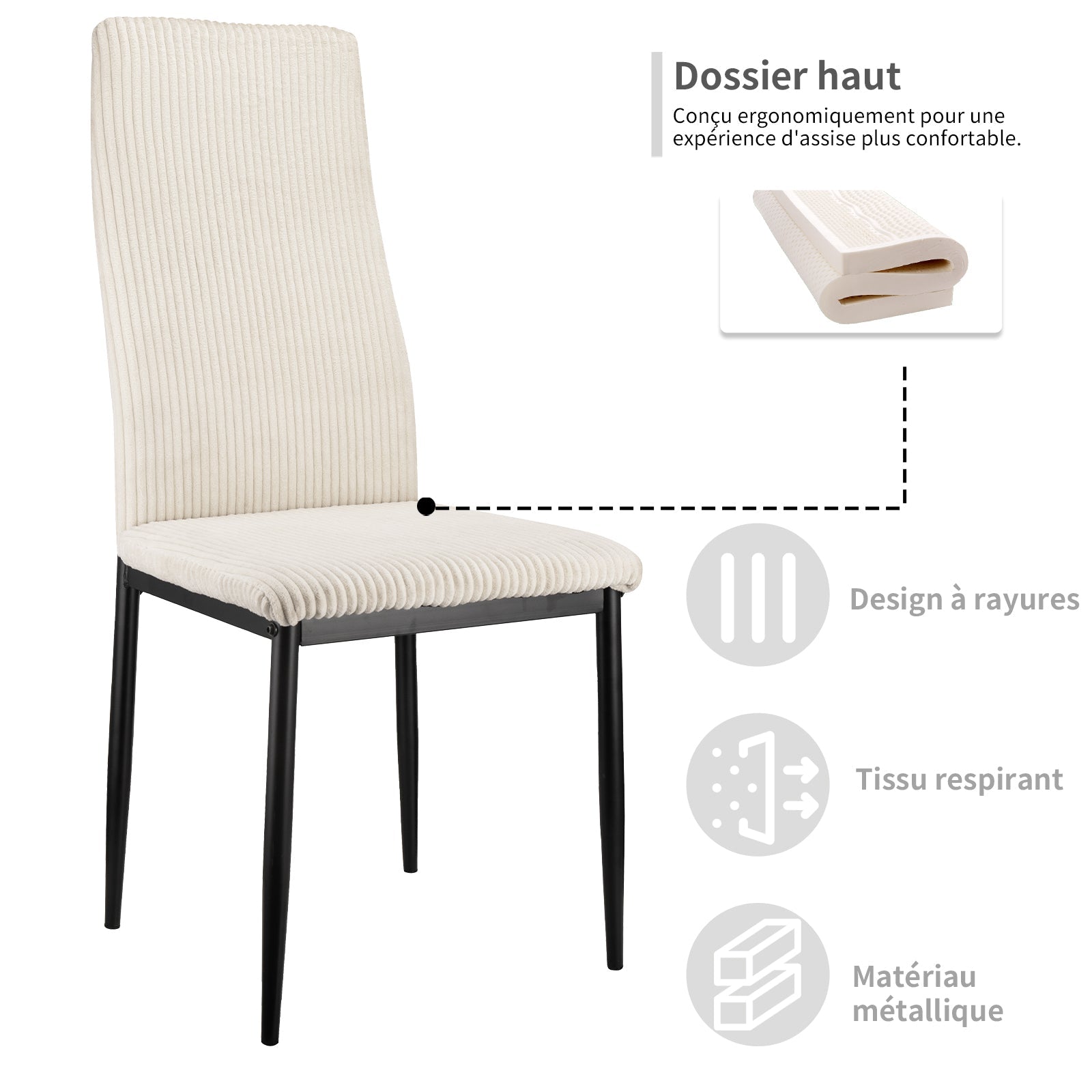 Logidon Eetkamerstoel set van 4 beige corduroy hoge rugleuning
