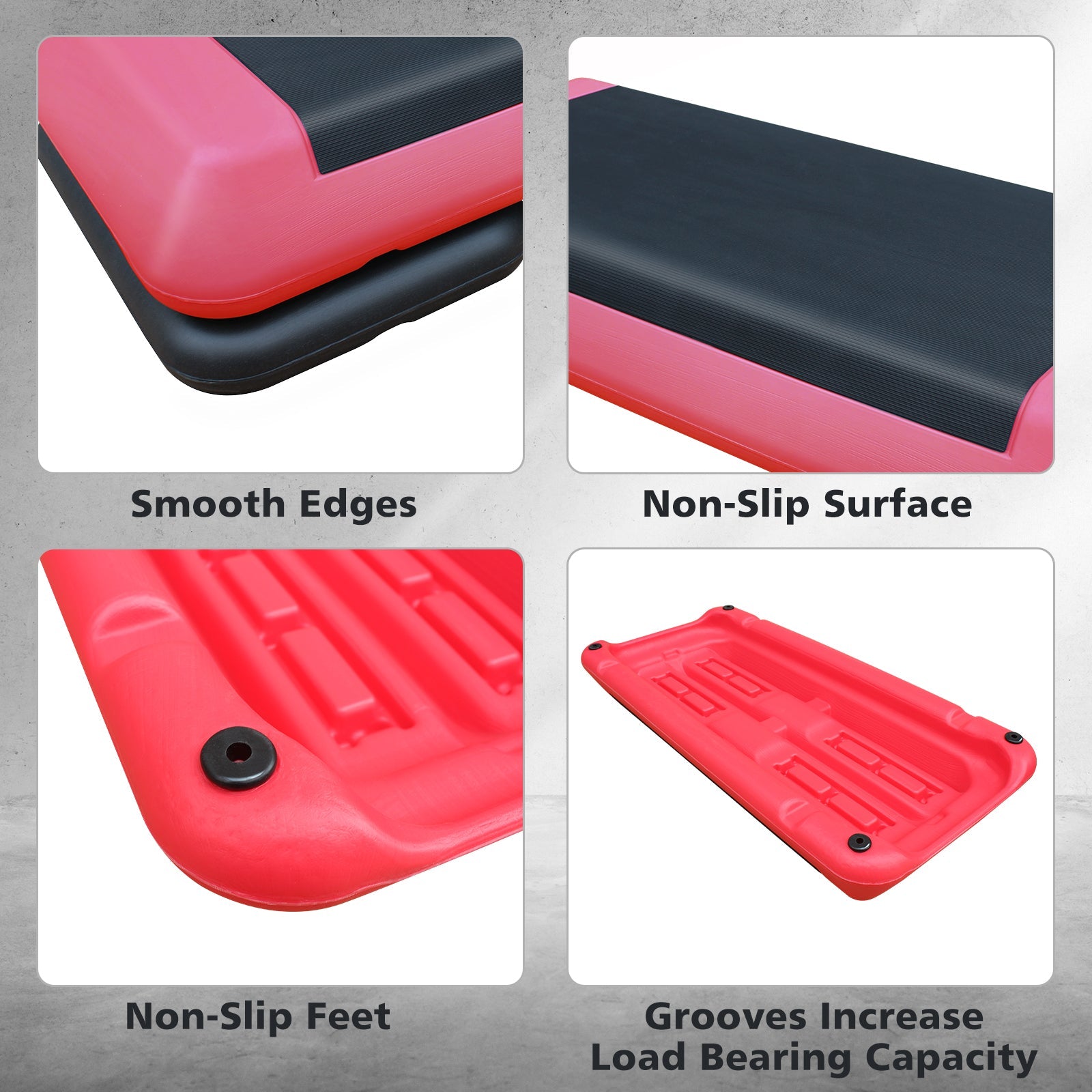 Logidon Verstelbare Aerobic Stepper 76 cm Rood Zwart Met 2 Verhogers