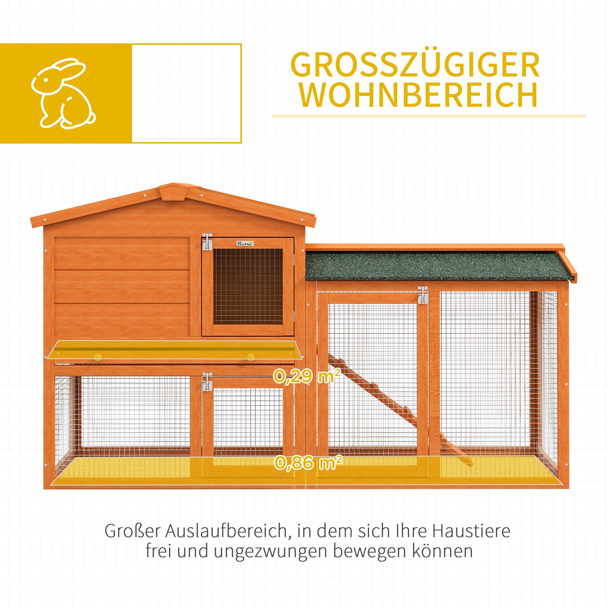 Logidon konijnenhok 2 niveaus van hout oranje 150x45x85 cm vrije ren