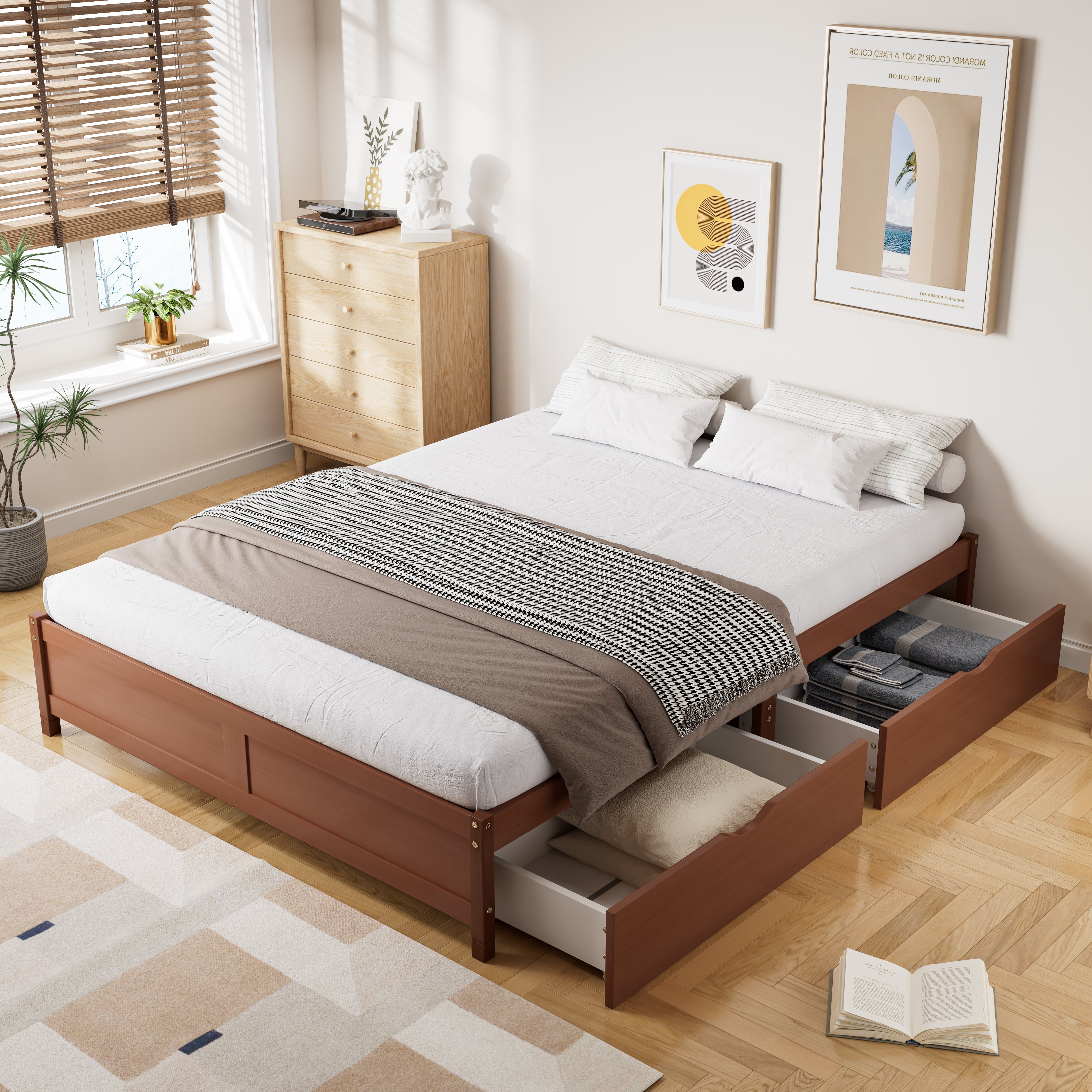 Logidon Kinderbed Vintage Hout Roodbruin 140x200 cm met twee lades