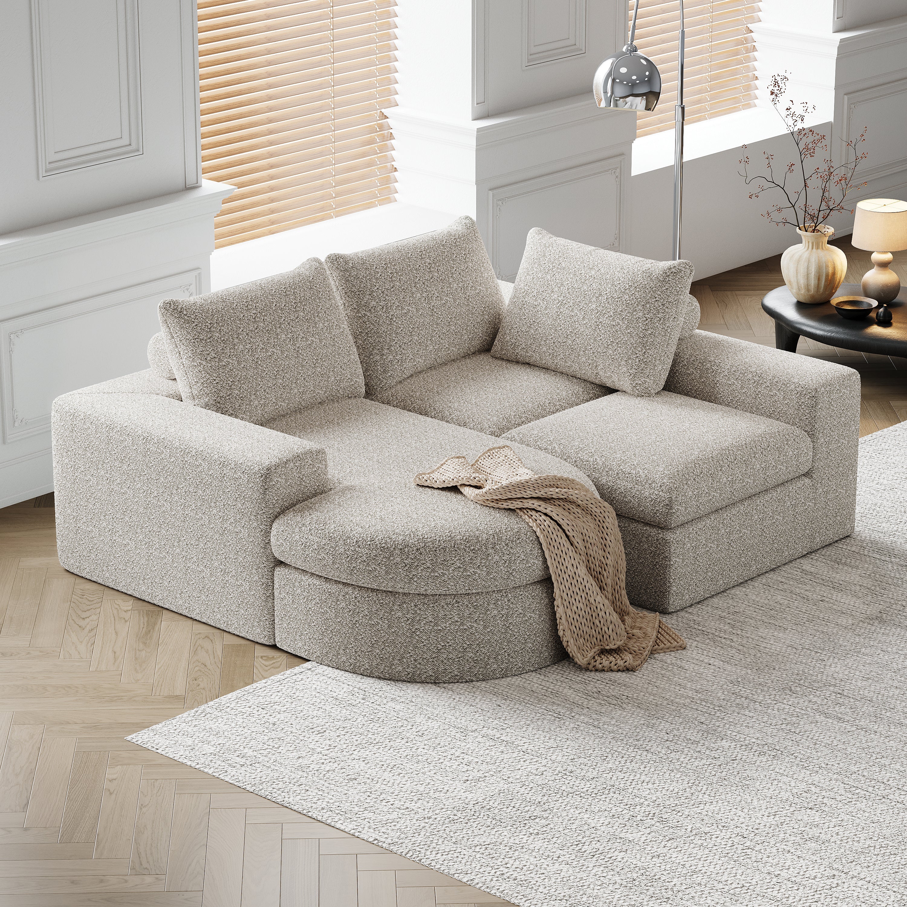 Logidon Modulair Chenille Sofa 3-zits Hoekbank Ligstoel Beige