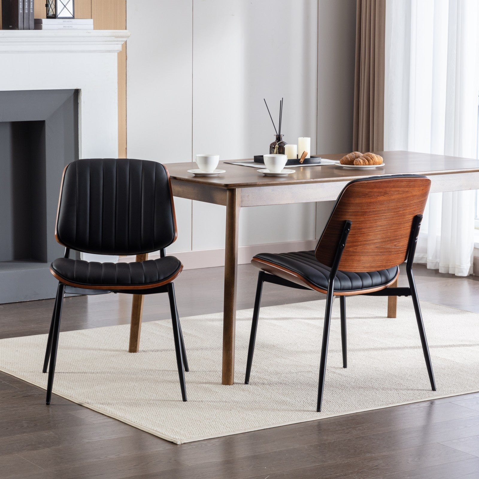 Logidon Eettafel Stoelenset 2 Mid Century Retro Kunstleer Zwart PU