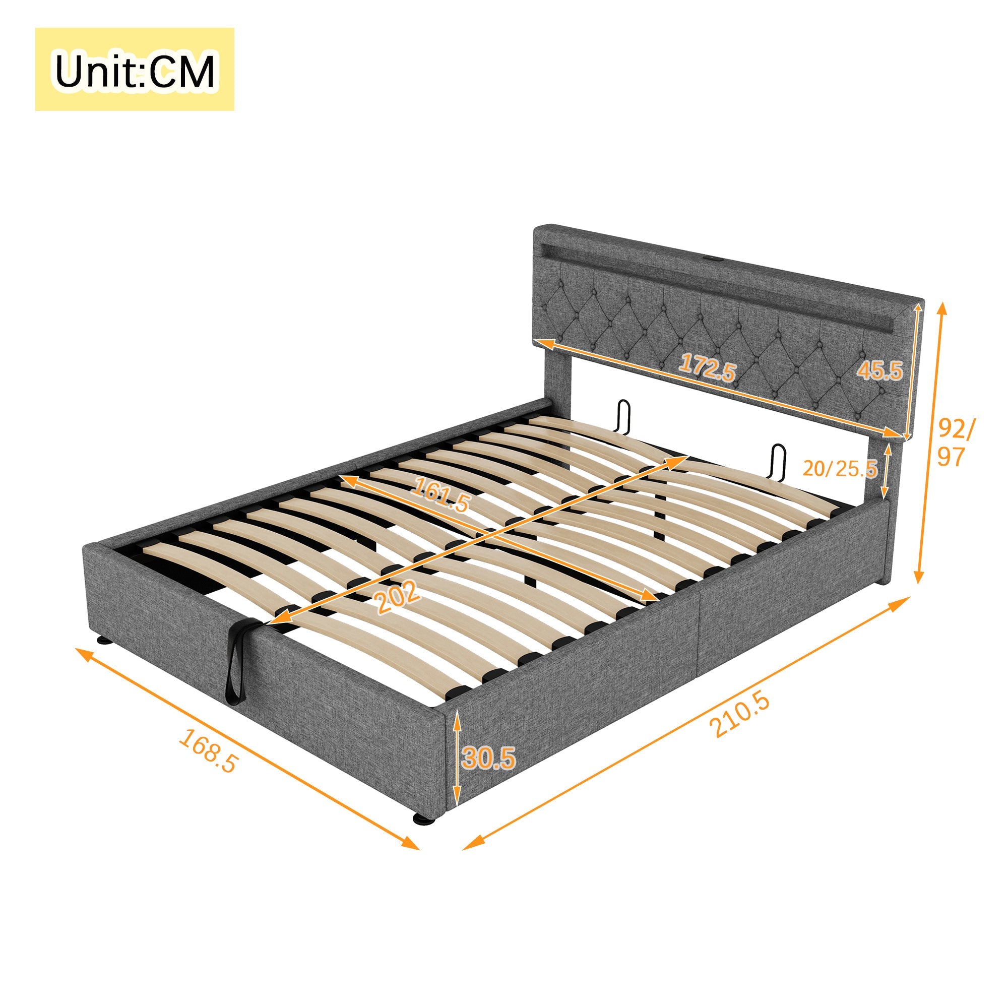 Logidon grijs gestoffeerd bed 160x200 cm met LED Ambient USB-C