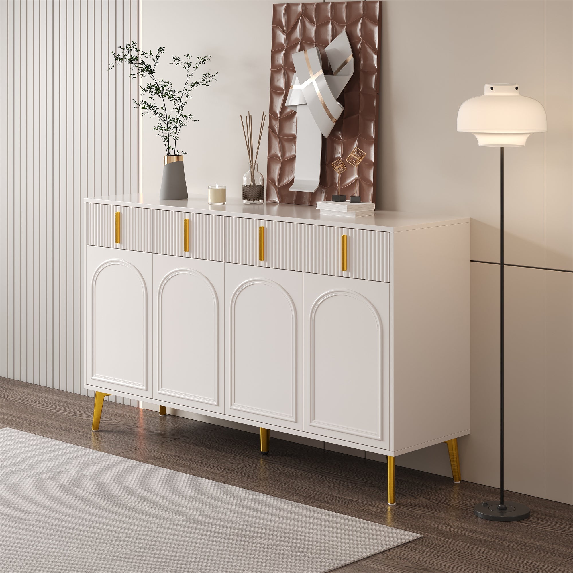 Logidon dressoir wit met gouden handgrepen en poten, 4 deuren