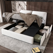 Logidon gestoffeerd bed 180x200 beige fluweel met bedkast en drie lades