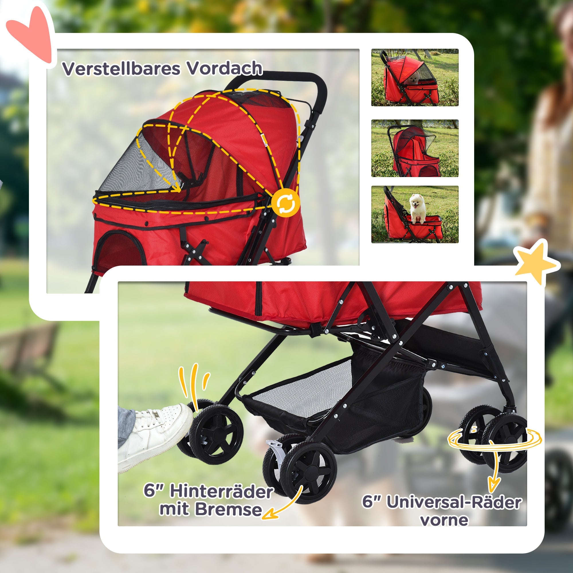 Logidon Hondenkar Oxford Rood 76,5x52x95cm voor kleine honden en katten