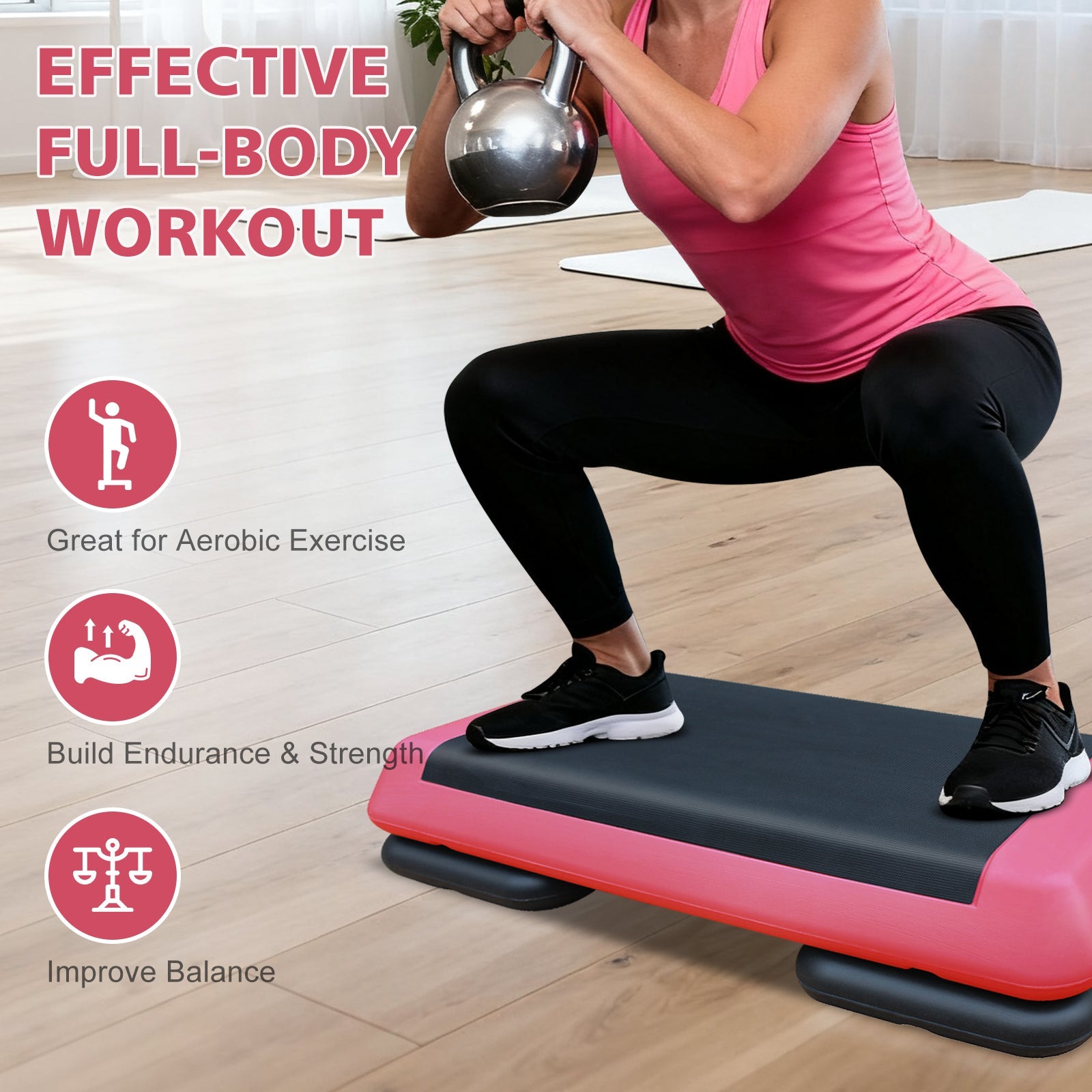 Logidon Verstelbare Aerobic Stepper 76 cm Rood Zwart Met 2 Verhogers