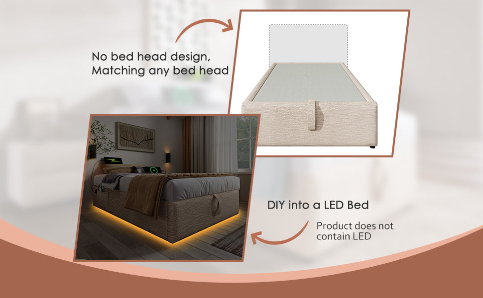 Logidon gestoffeerd bed 90x200 naturel linnen USB C opladen volledige lattenbodem