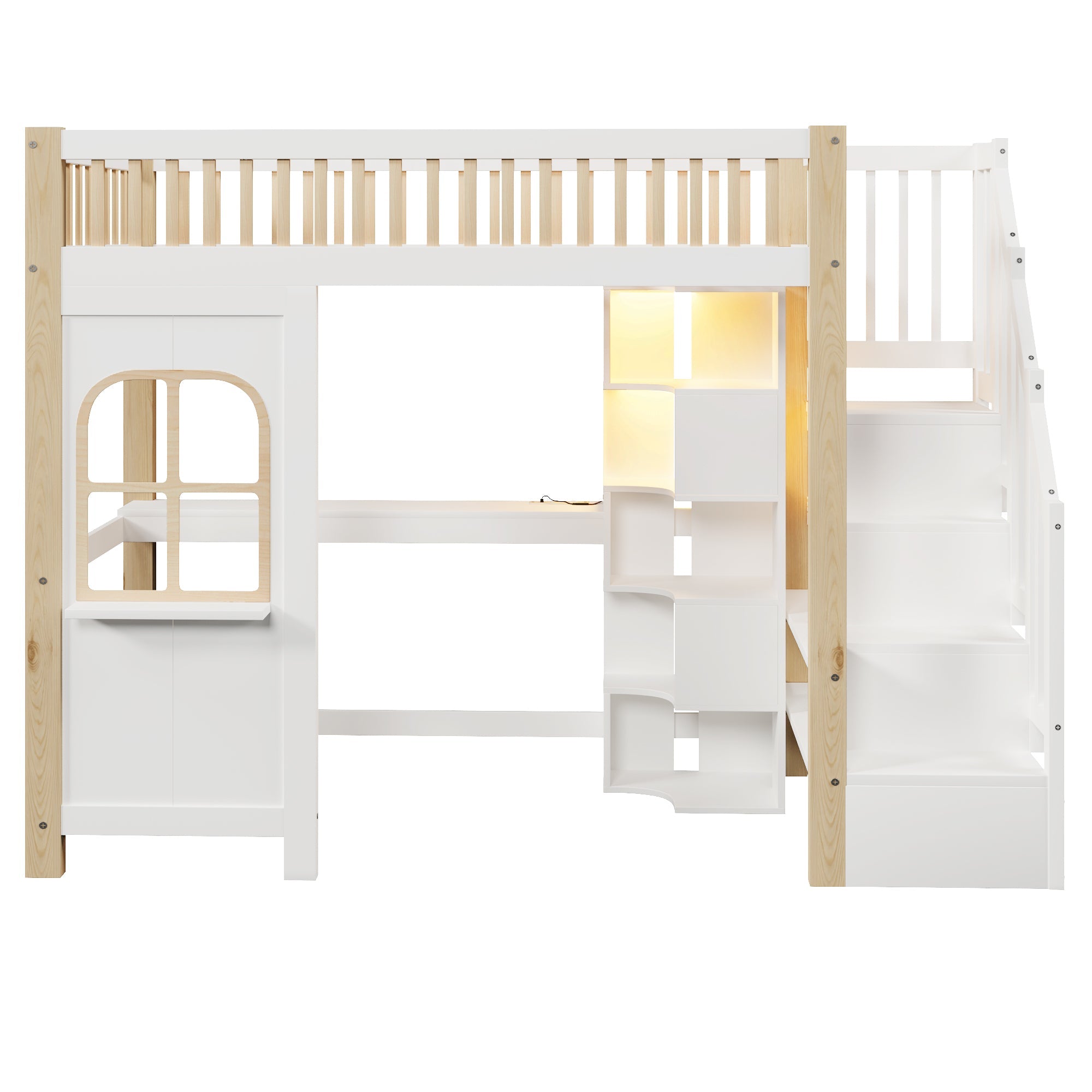 Logidon hoogslaper 90x200cm met LED verlichting raamvorm wit naturel