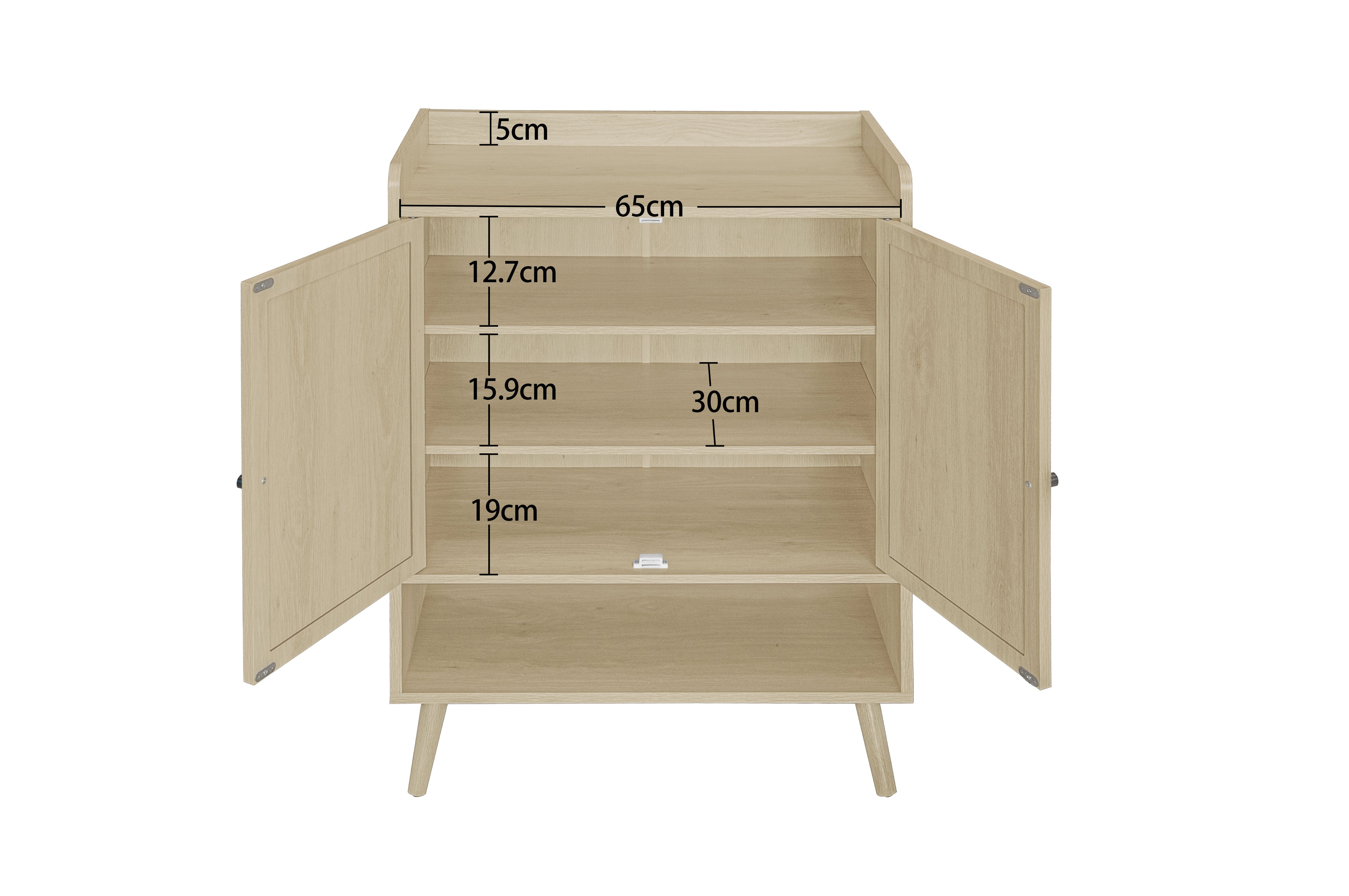 Logidon schoenenkast naturel houtlook met dubbele deuren Rotan design
