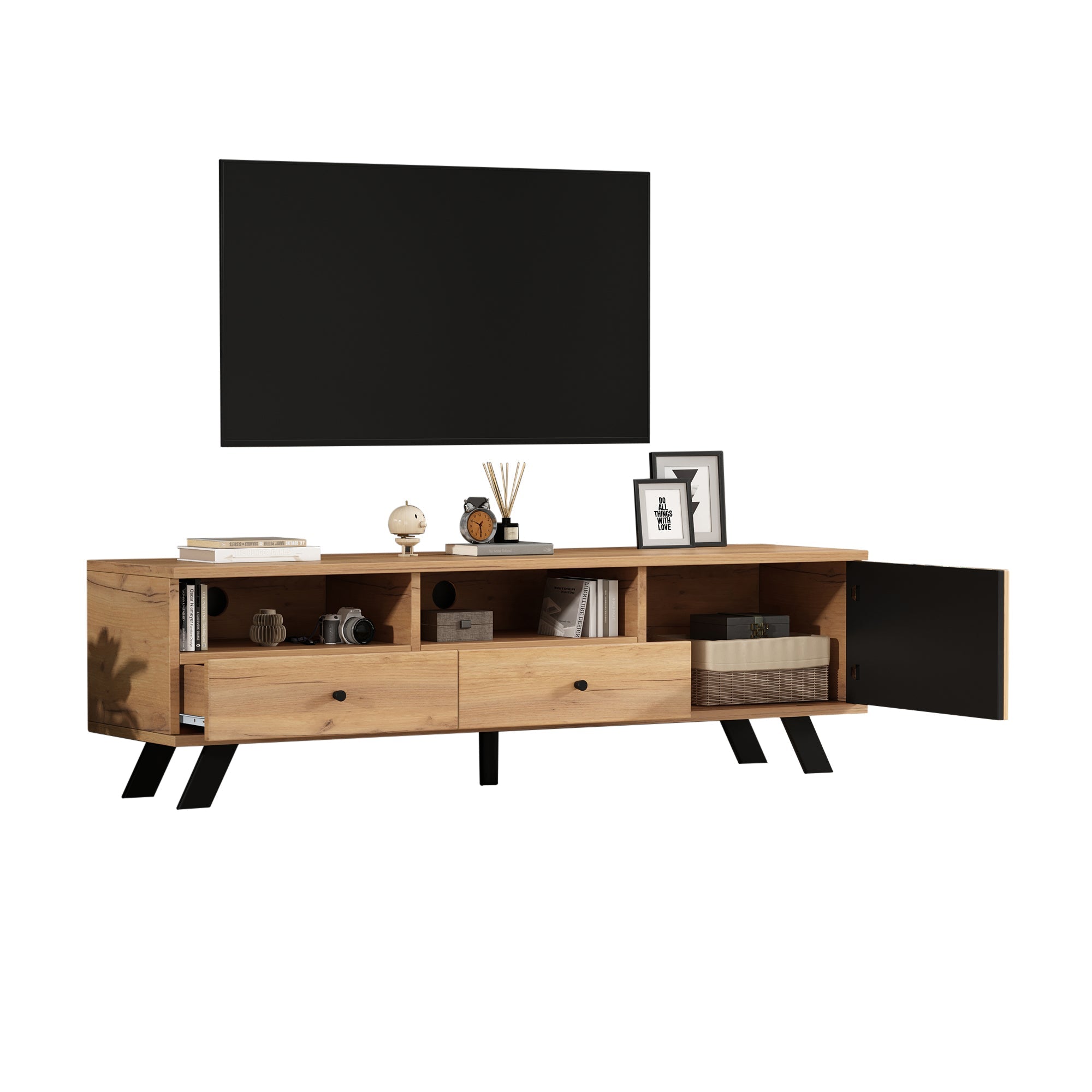 Logidon TV-meubel 150 x 38 x 44 cm natuurlijke houtlook 2 lades