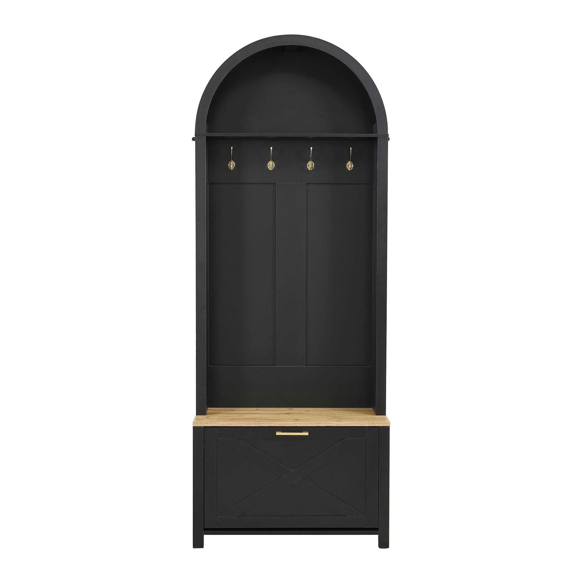 Logidon Garderobekast Zwart 75x35x195 cm Halboom met Schoenenrek