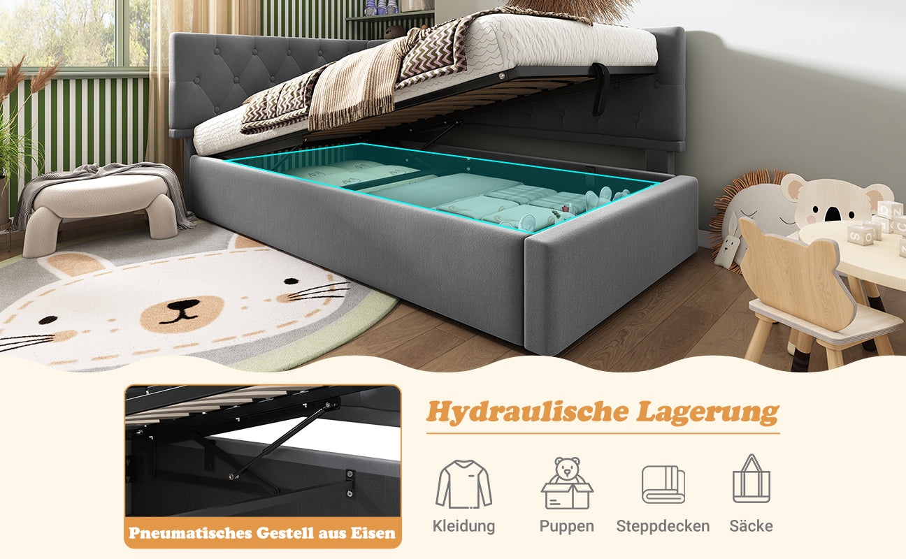 Logidon gestoffeerde dagbed 90x190 cm slaapbank met opbergruimte grijs