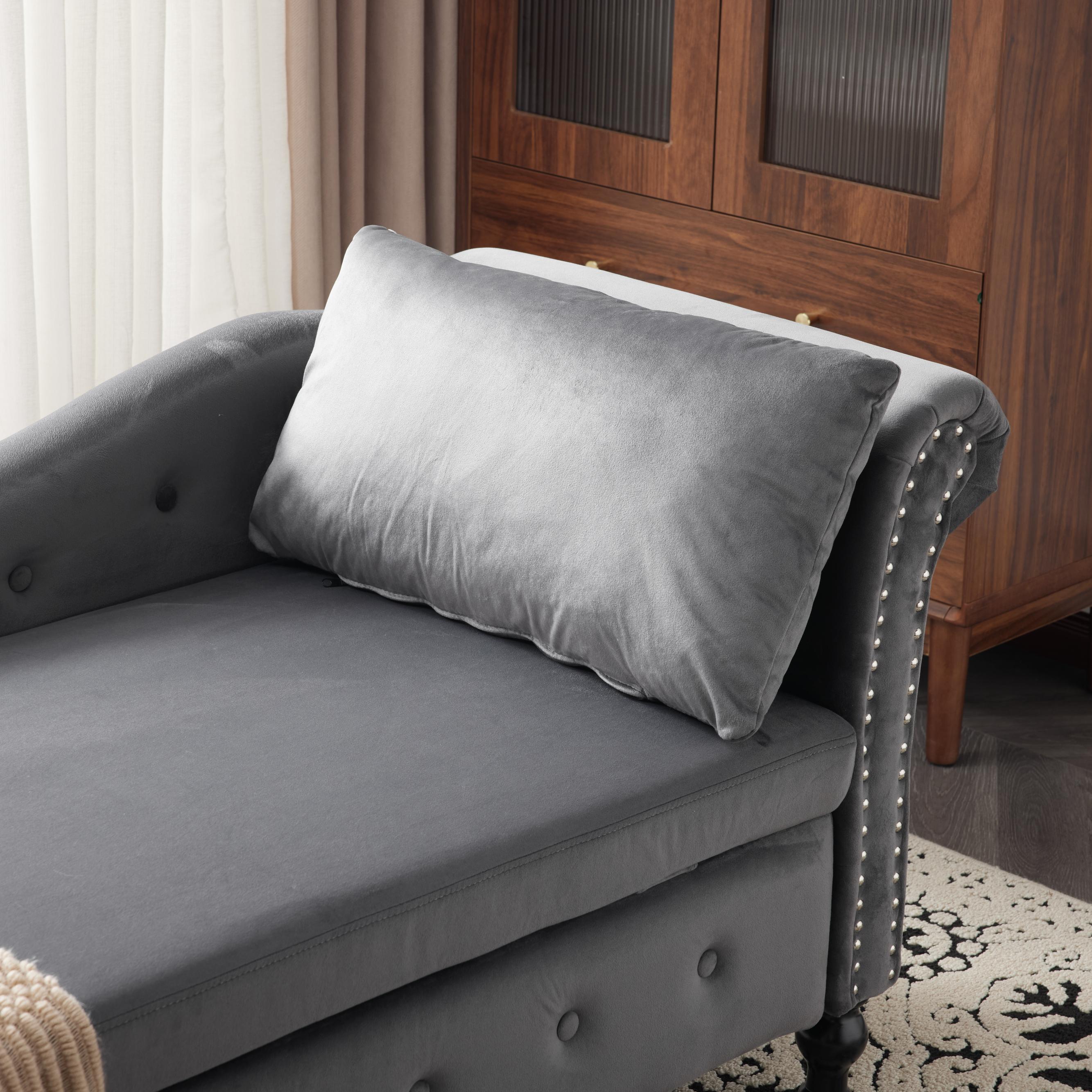 Logidon chaise longue bank grijs fluweel met opbergspijkerkop