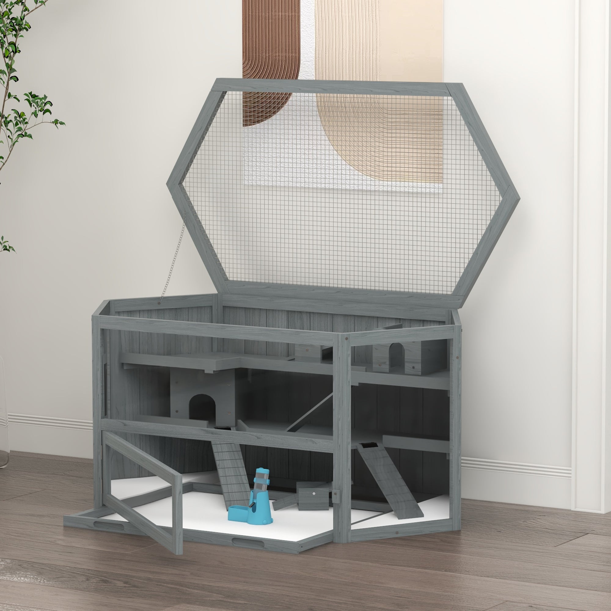 Logidon 3-laags houten knaagdierenkooi grijs 115x60x55 cm