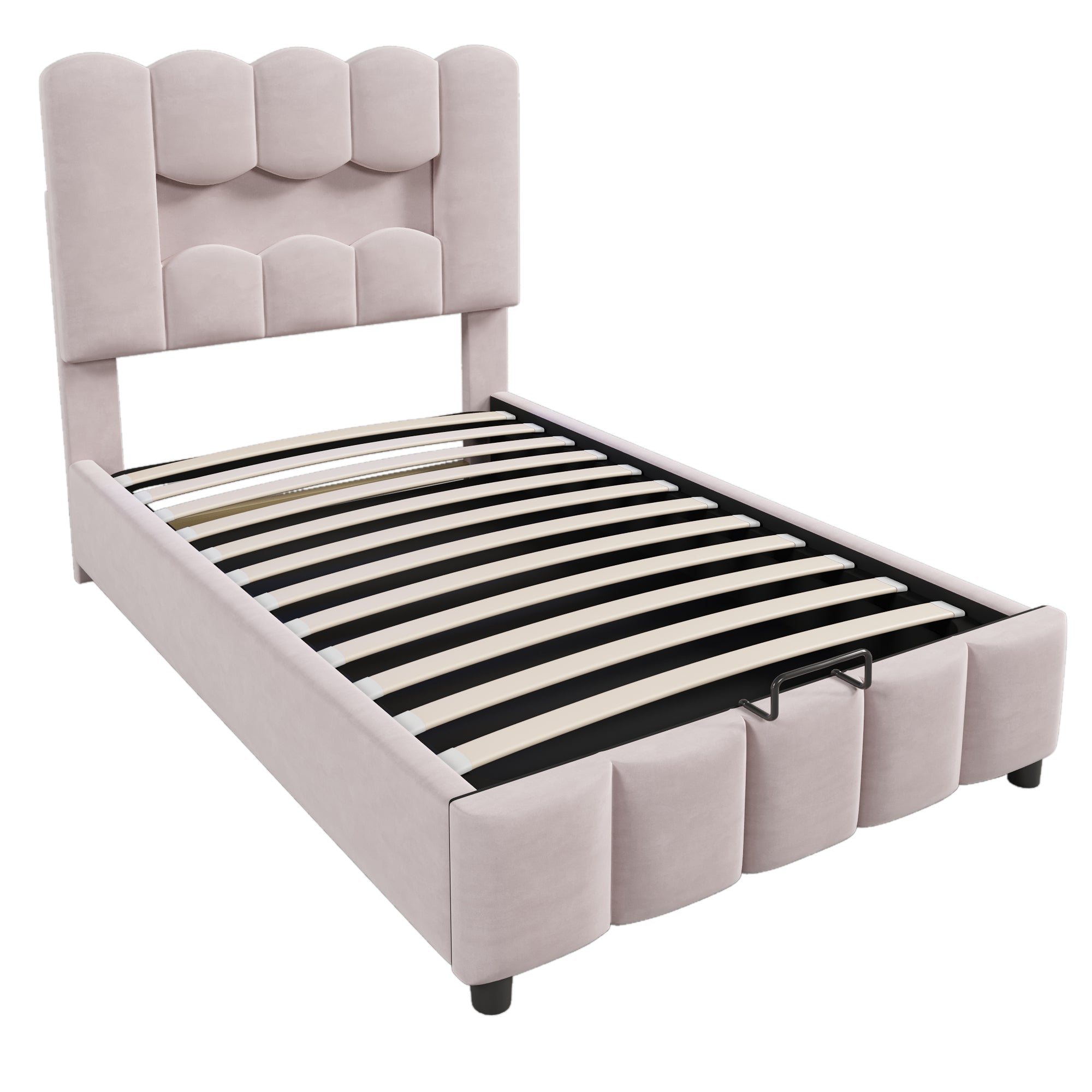 Logidon upholstered bed 90x200 pink velvet LED lighting hydraulic