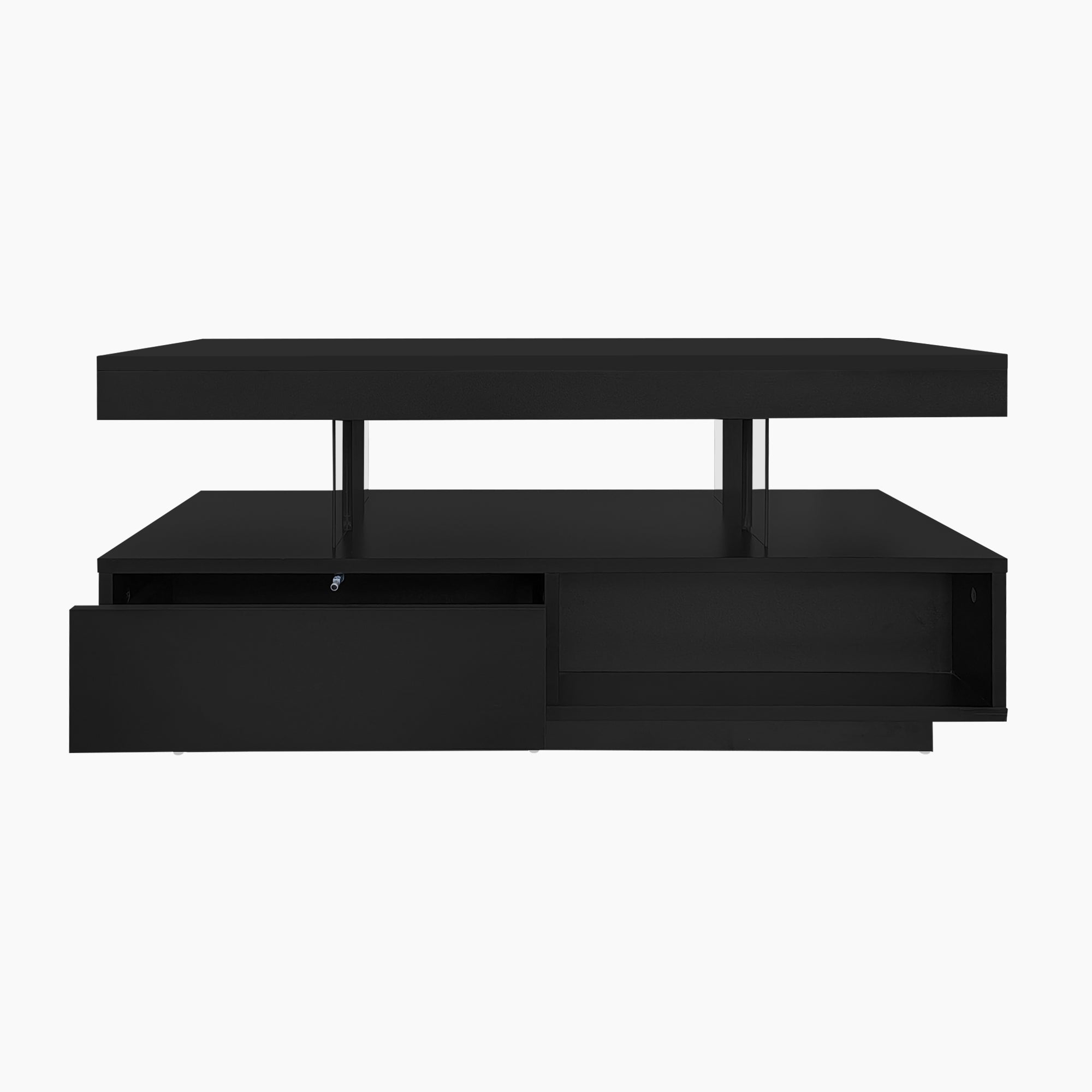 Logidon hoogglans salontafel zwart 95x50x42,5 cm glazen bladen