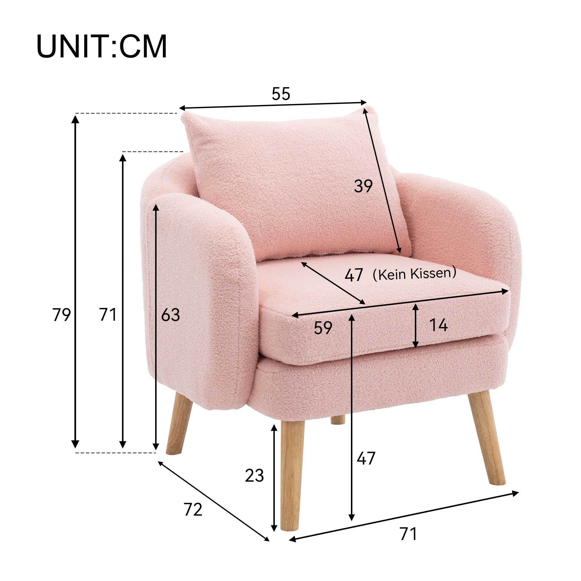 Logidon Teddy Fluwelen Fauteuil Roze Extra Dik Kussen Massief Houten Poten