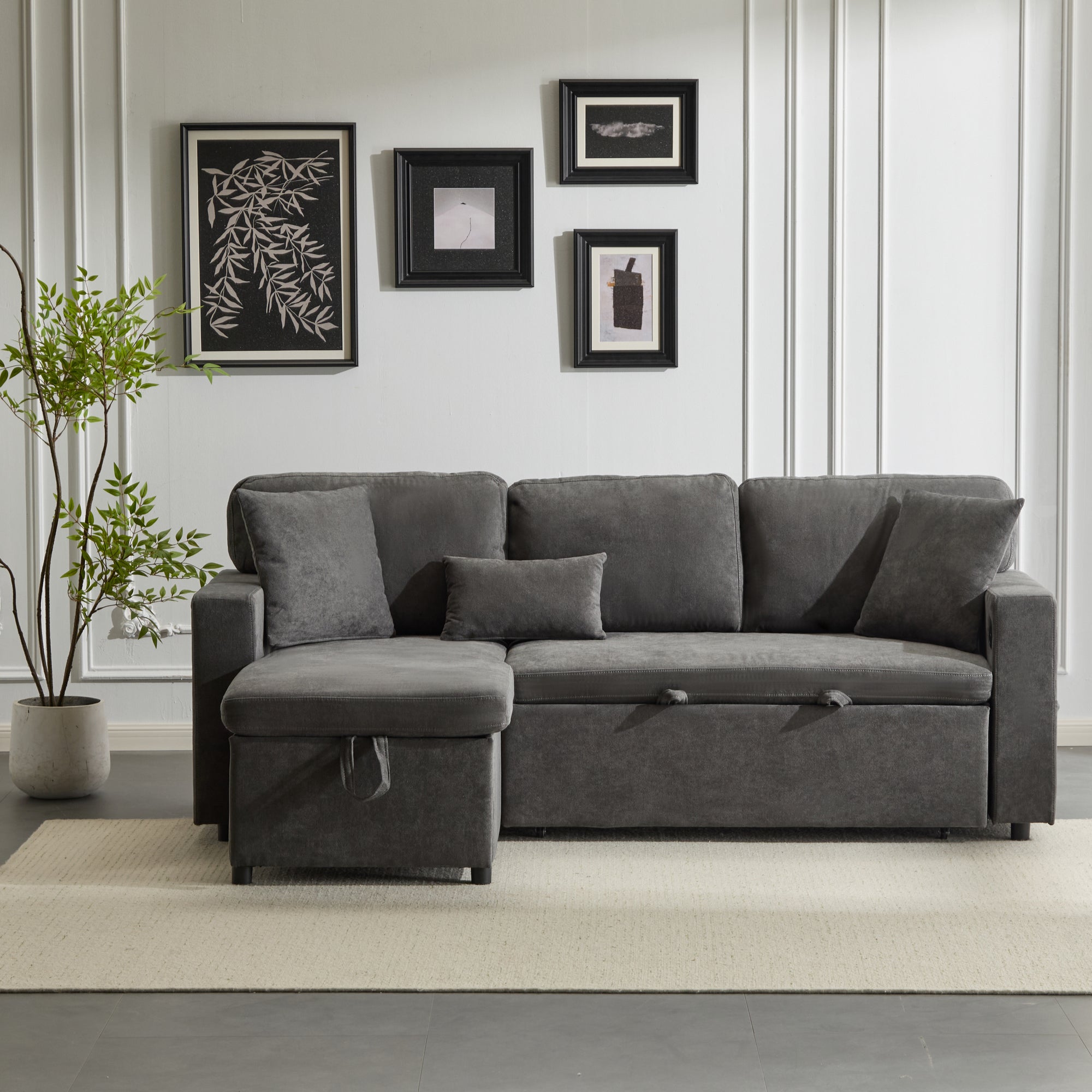 Logidon Corner Sofa Gray Extendable Bed With Bed Box Shelf 214x131