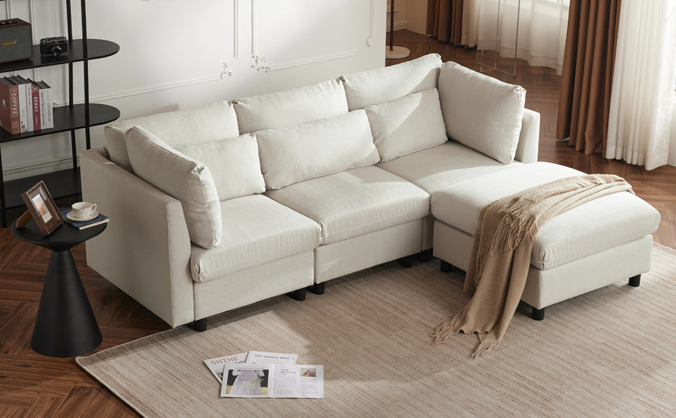 Logidon hoekbank beige stof moderne driezitsbank met voetenbank