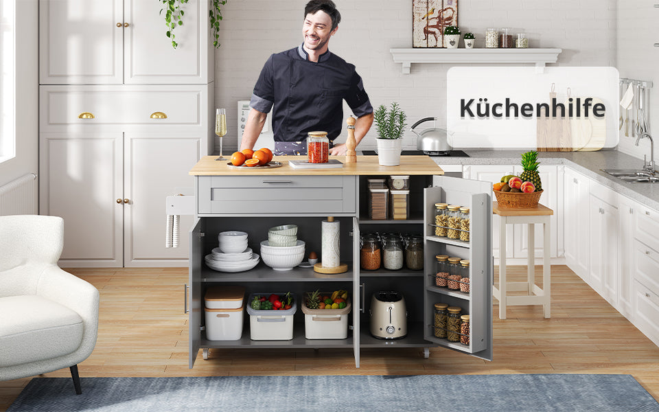 Logidon mobile kitchen table with folding top oak grain