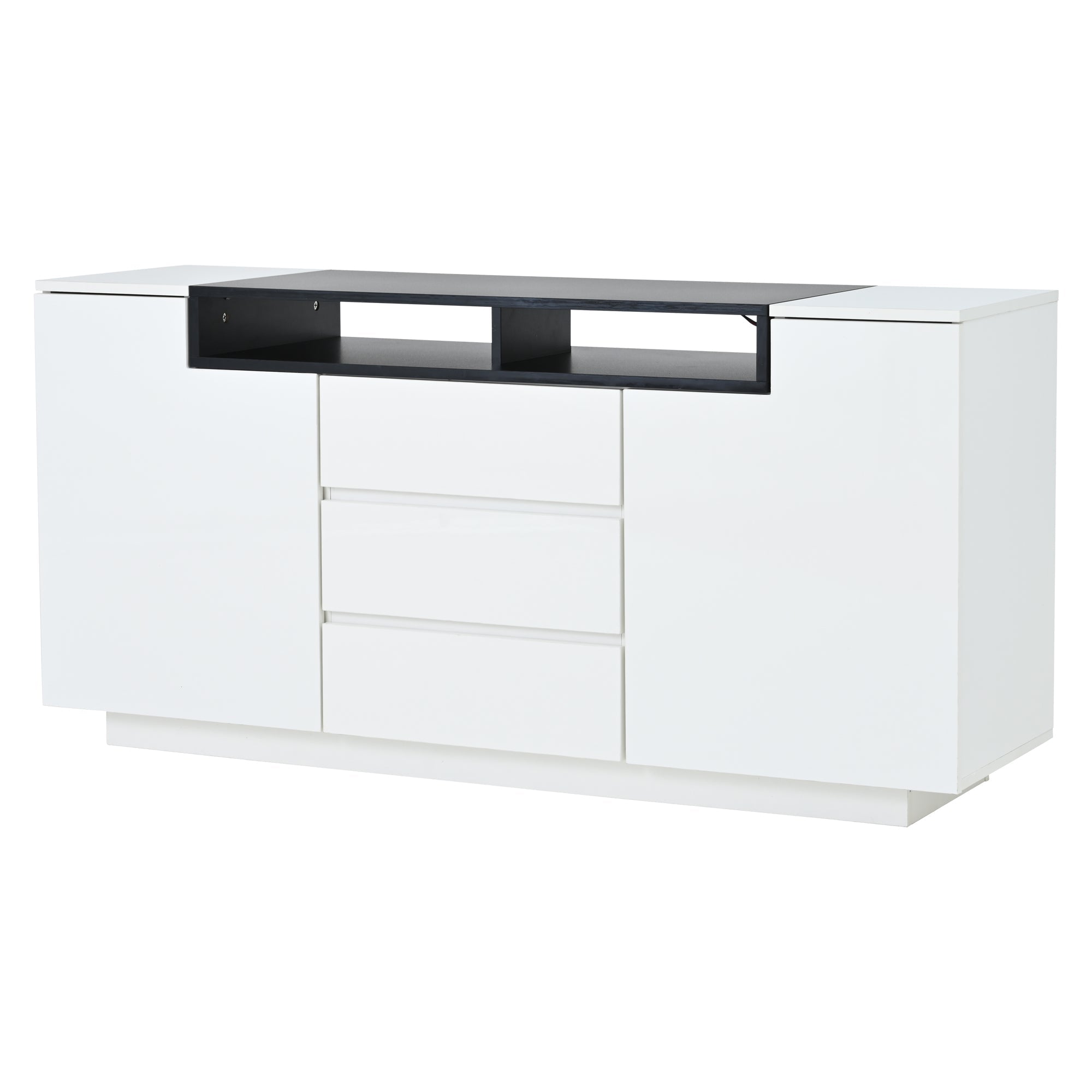 Logidon wit hoogglans dressoir 140 cm met LED, 2 deuren, 3 lades