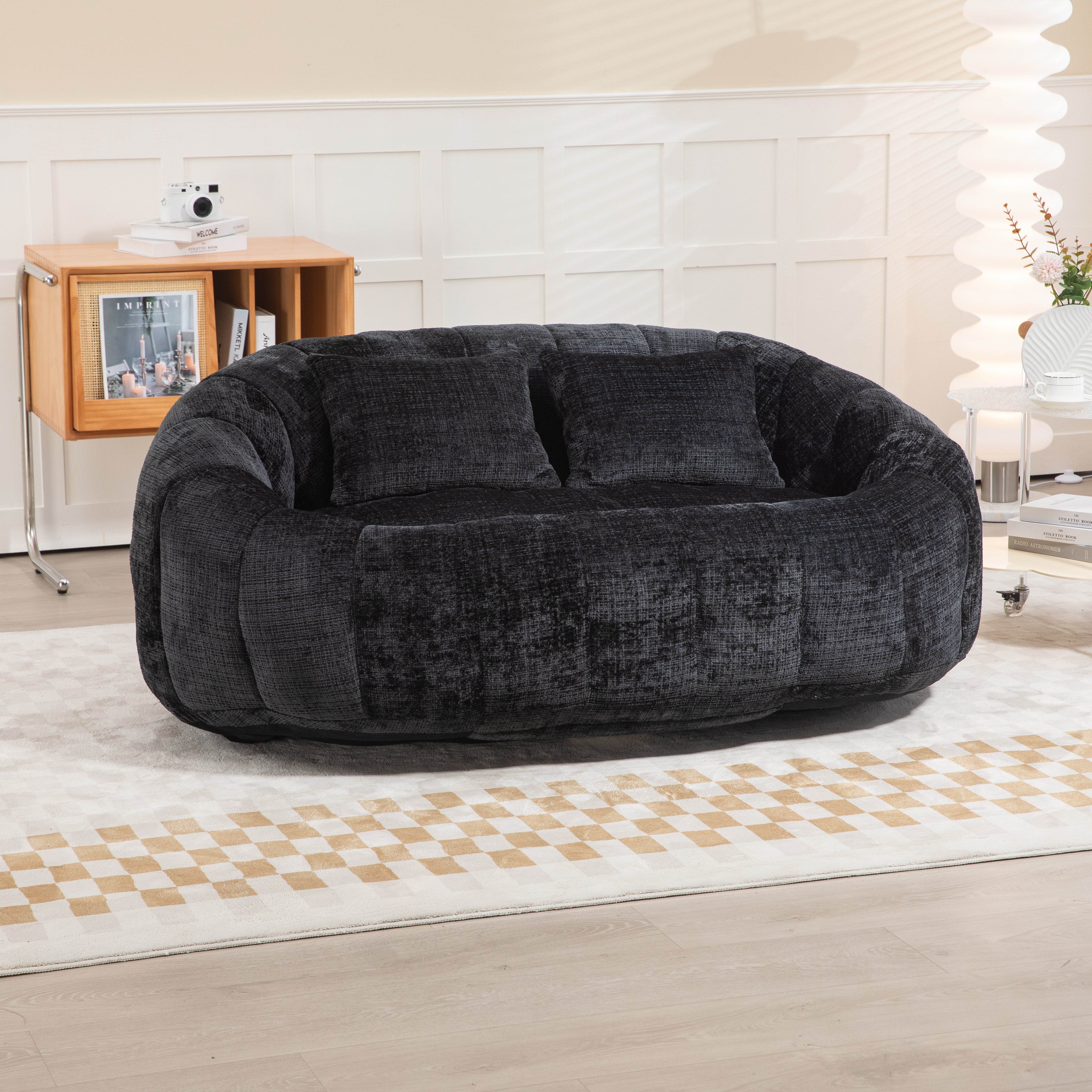 Logidon Luxe Zitzak met Hoge Rug Chenille Zwart 150x95 cm
