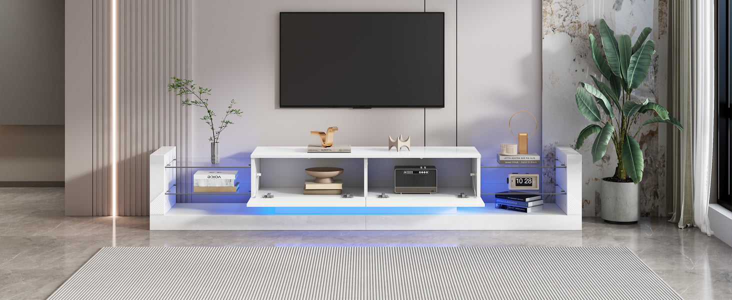 Logidon hoogglans TV-meubel met LED-verlichting 181 cm wit glazen front