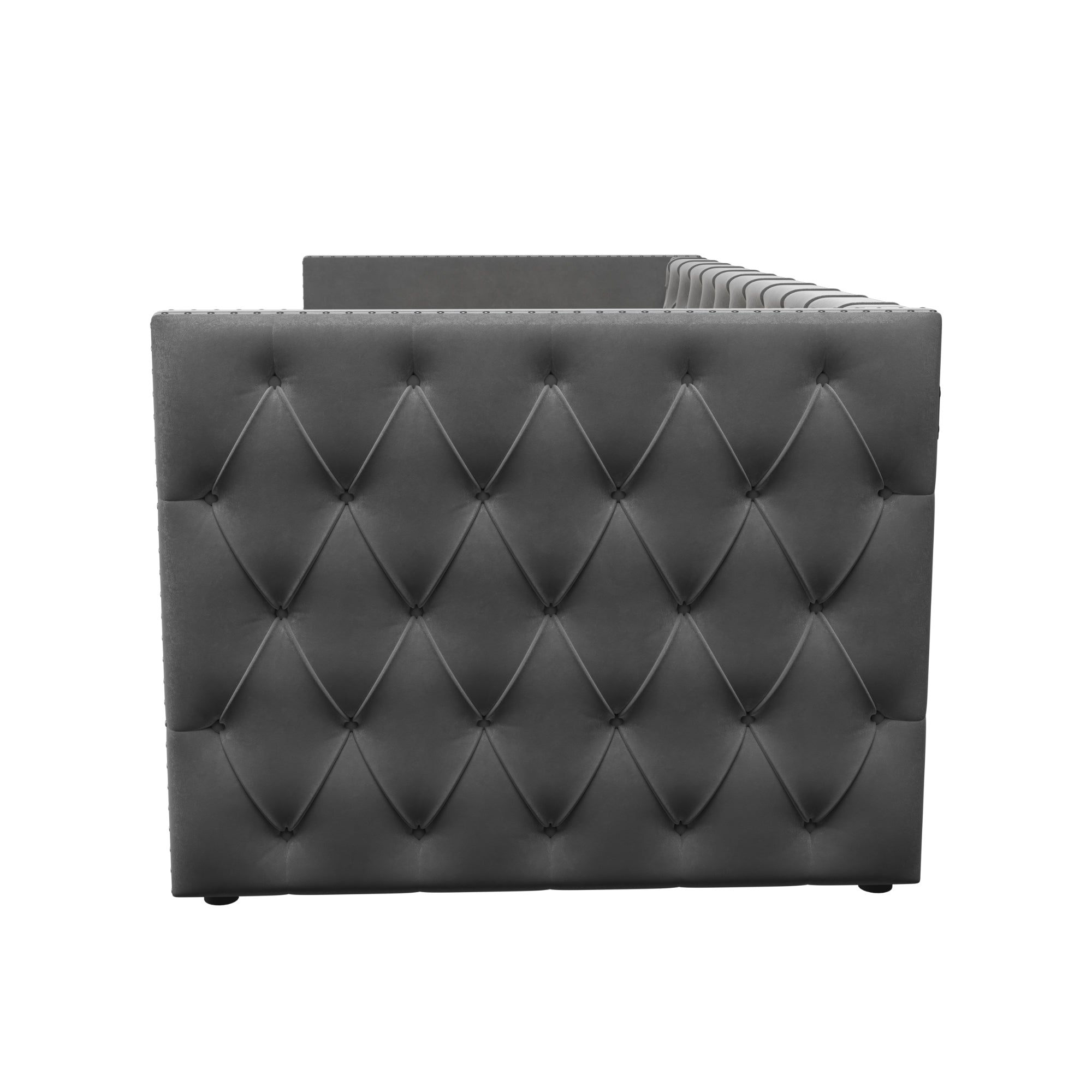 Logidon gestoffeerd bed uitschuifbare slaapbank 90x200 grijs met lattenbodem