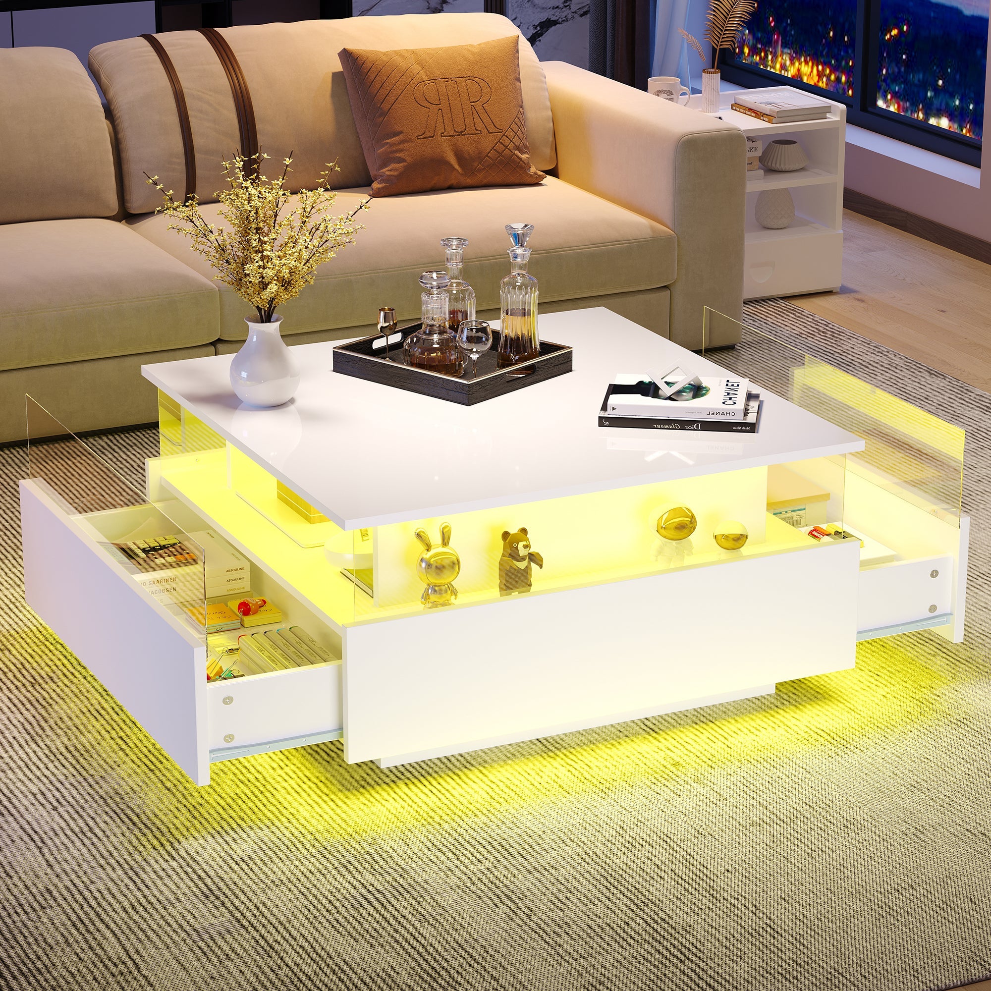 Logidon witte hoogglans salontafel 70x70x41 cm met LED-verlichting