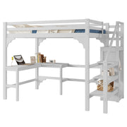 Logidon hoogslaper 140x200 cm wit met L-vormig bureau en opbergruimte