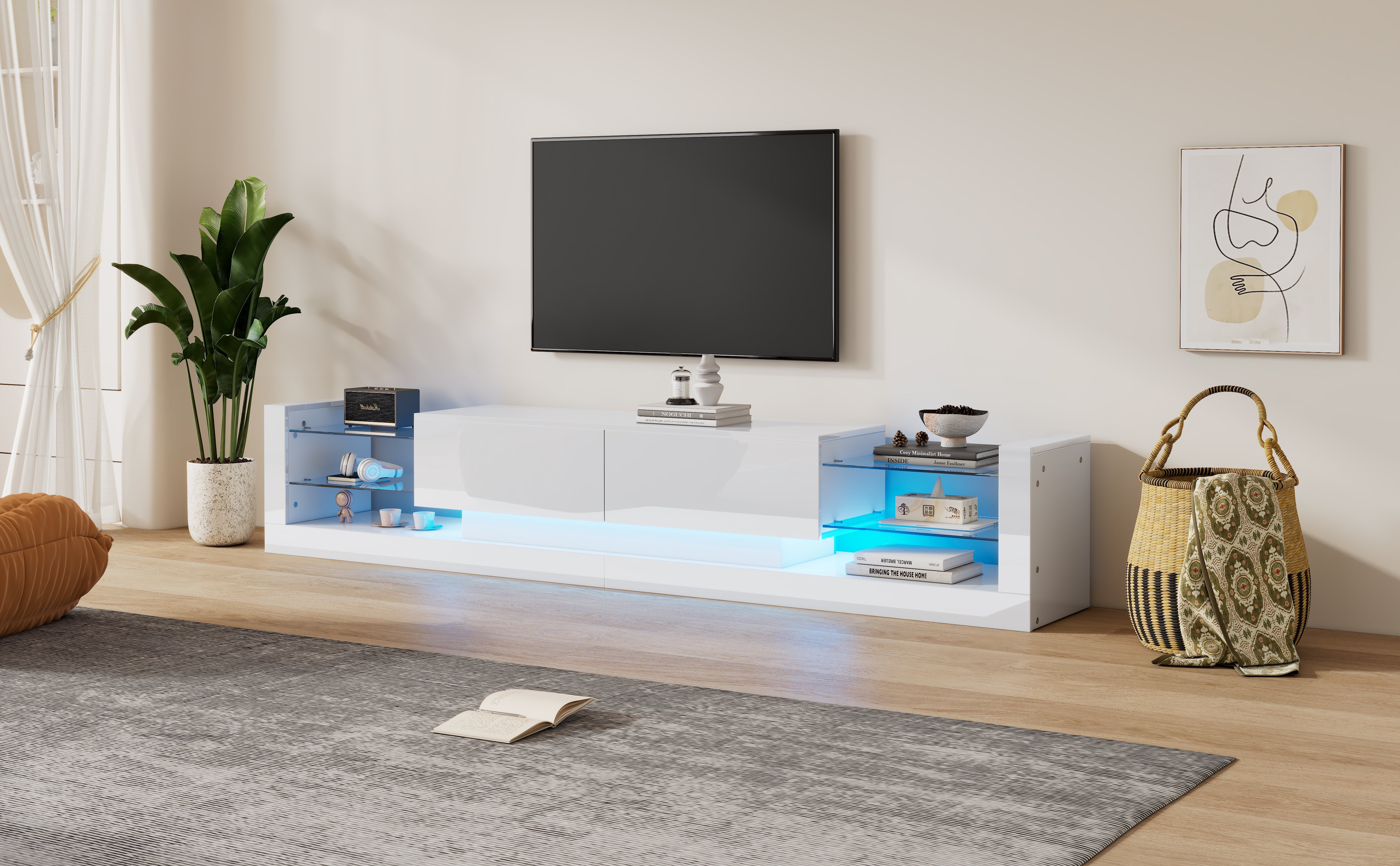 Logidon hoogglans TV-meubel met LED-verlichting 181 cm wit glazen front