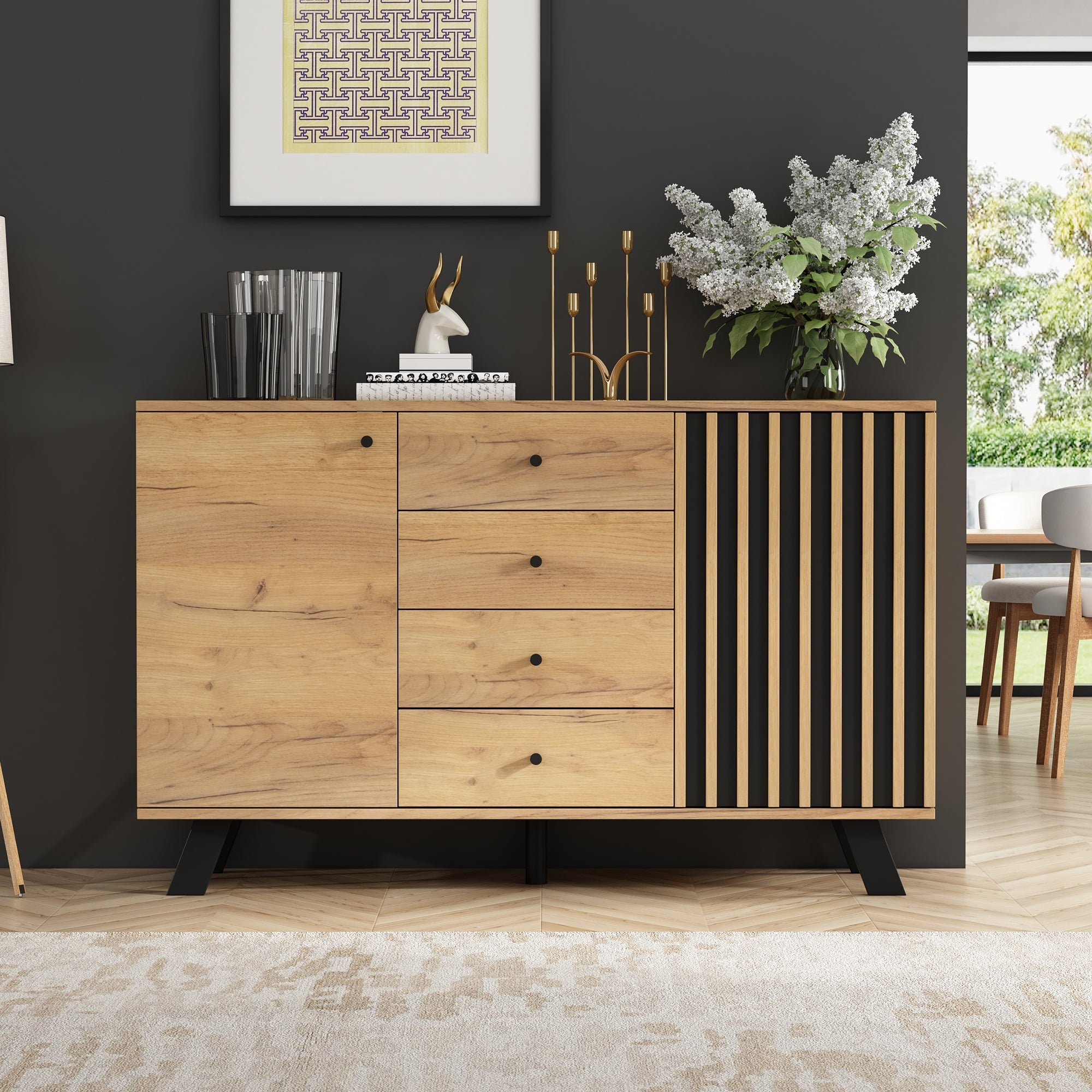 Logidon sideboard 120x38x75cm 4 drawers 2 doors hollow design