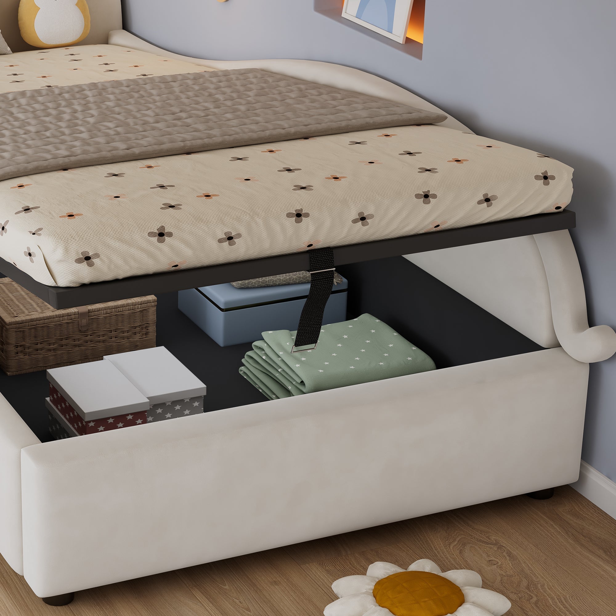 Logidon gestoffeerd bed 90x200 beige cat design hydraulische opbergruimte