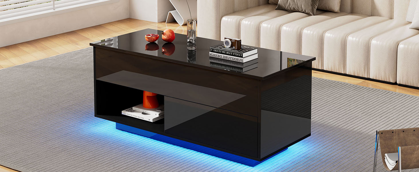 Logidon hoogglans salontafel 100x50x55 cm zwart LED-verlichting