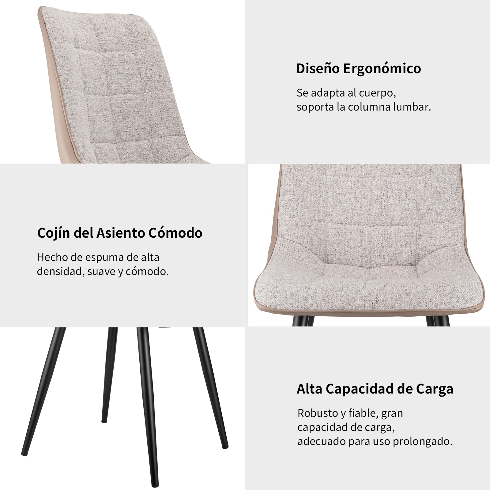 Logidon set van 2 gestoffeerde stoelen grijs linnen stof kunstleer metalen frame