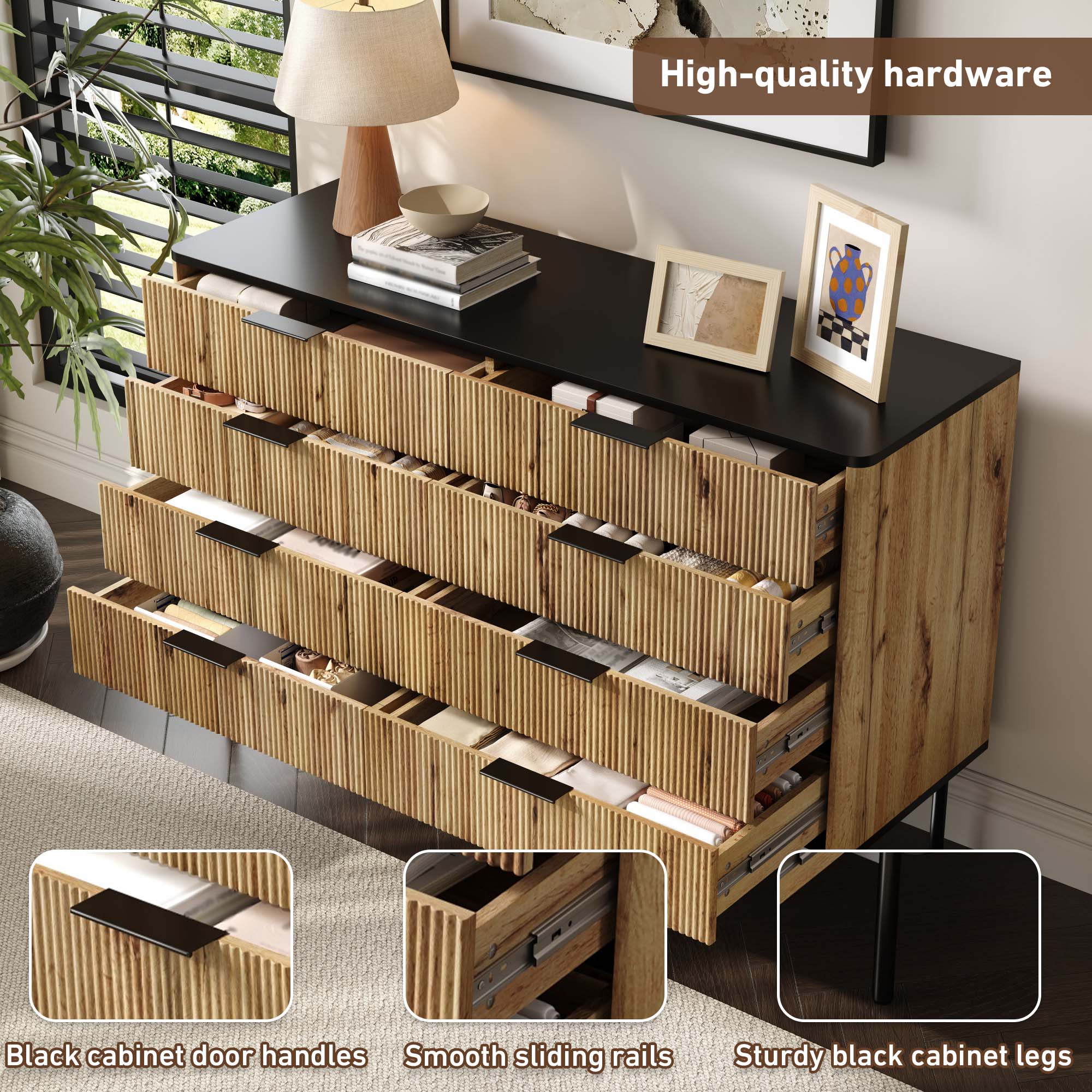 Logidon Modern dressoir 120x39,5x80 9 laden natuurlijke houtlook