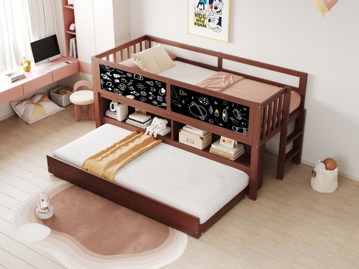 Logidon House Bed 90x200 Bruin Uitschuifbare onderbed-klimladder
